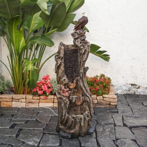 50.79" H Outdoor Rainforest Waterfall Tree Trunk Fountain with Bald Eagle Outdoor Cascading Water Feature for Garden Patio Backyard Landscape Decor 3-Tier Water Fountains