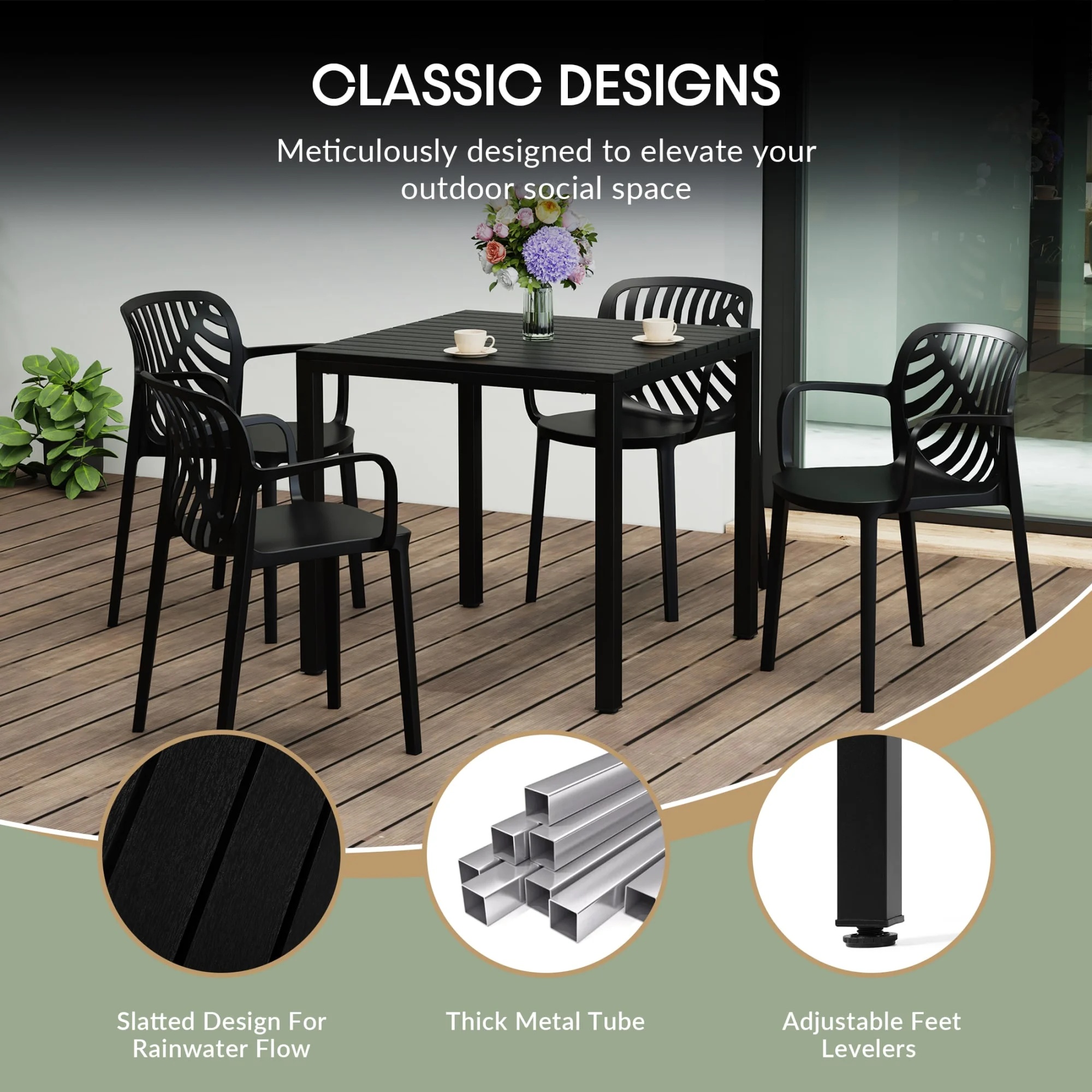 WestinTrends Playa 5-Piece Outdoor Metal Frame Dining Table Patio Set with Stackable Patio Dining Chairs, Olive Green - Image 26