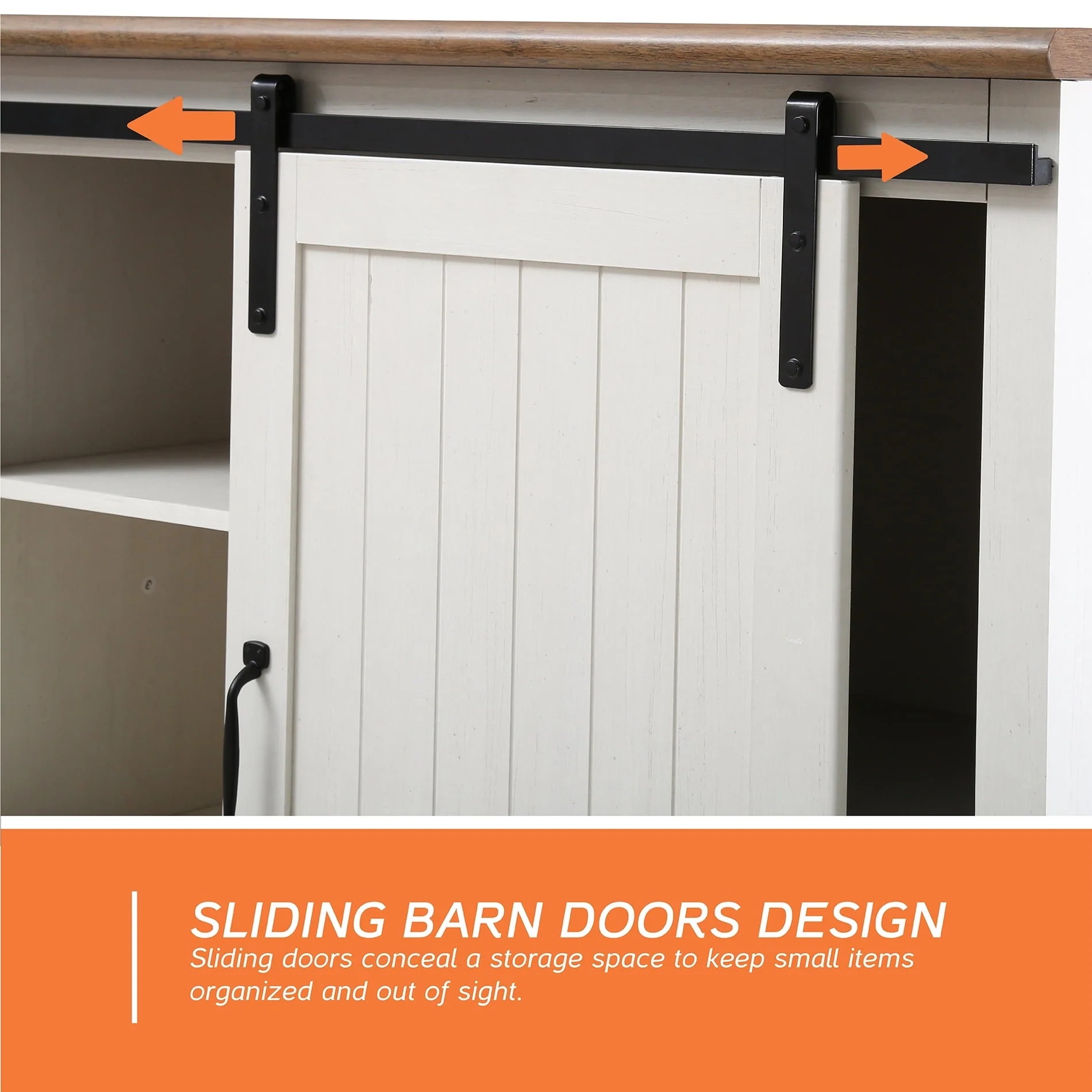 Wampat Farmhouse Barn Door Accent Storage kitchen Cabinet with Metal Legs, White - Image 7