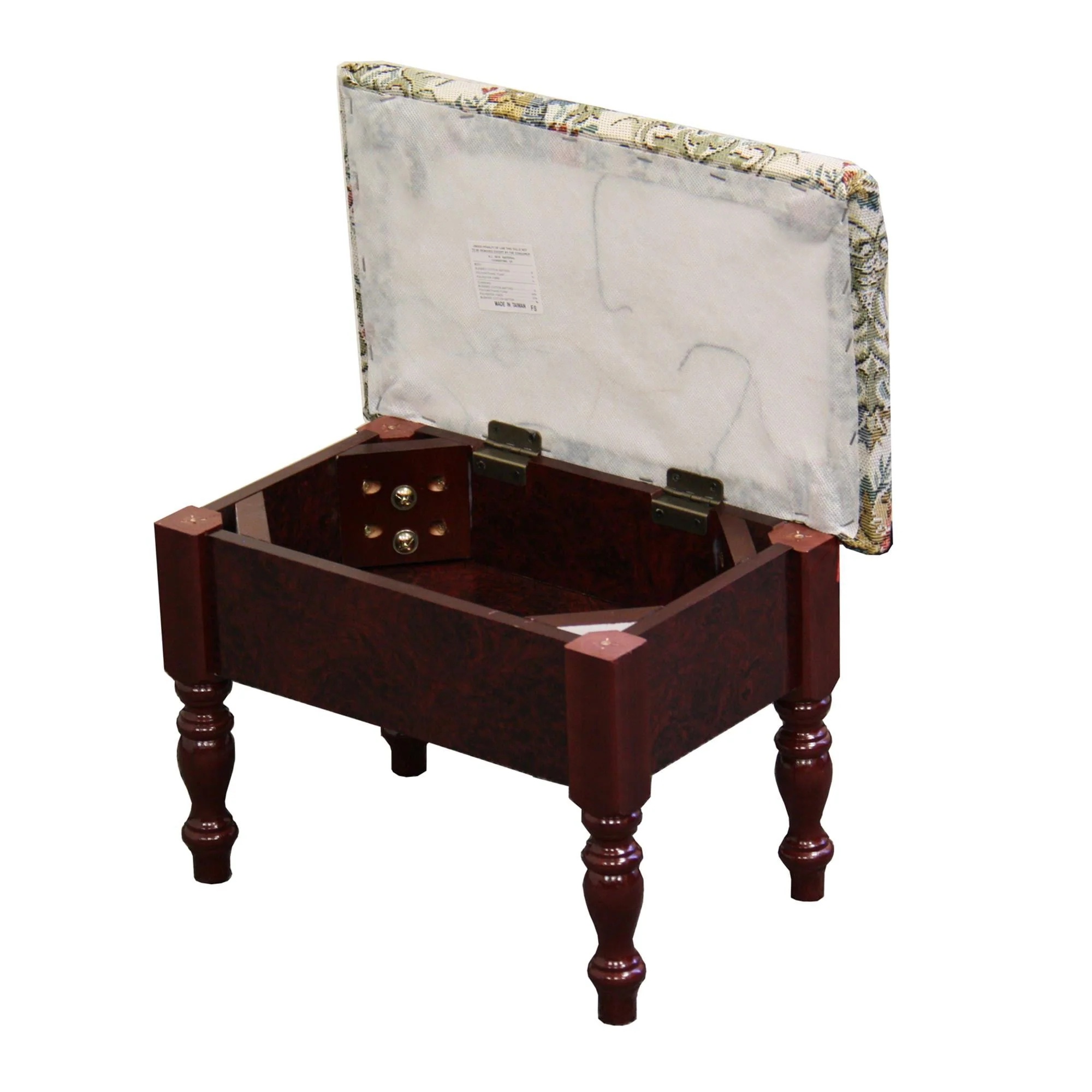 10" Tall Wooden Foot Stool with Storage, Cherry finish - Image 2