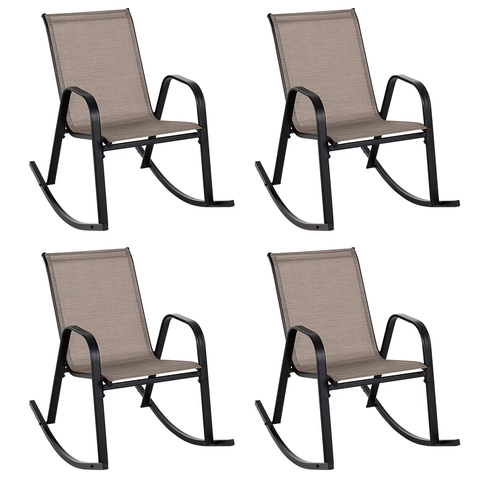 Costway 2 PCS Patio Rocking Chair Heavy-Duty Metal Rocker Outdoor Anti-Slip Brown - Image 3