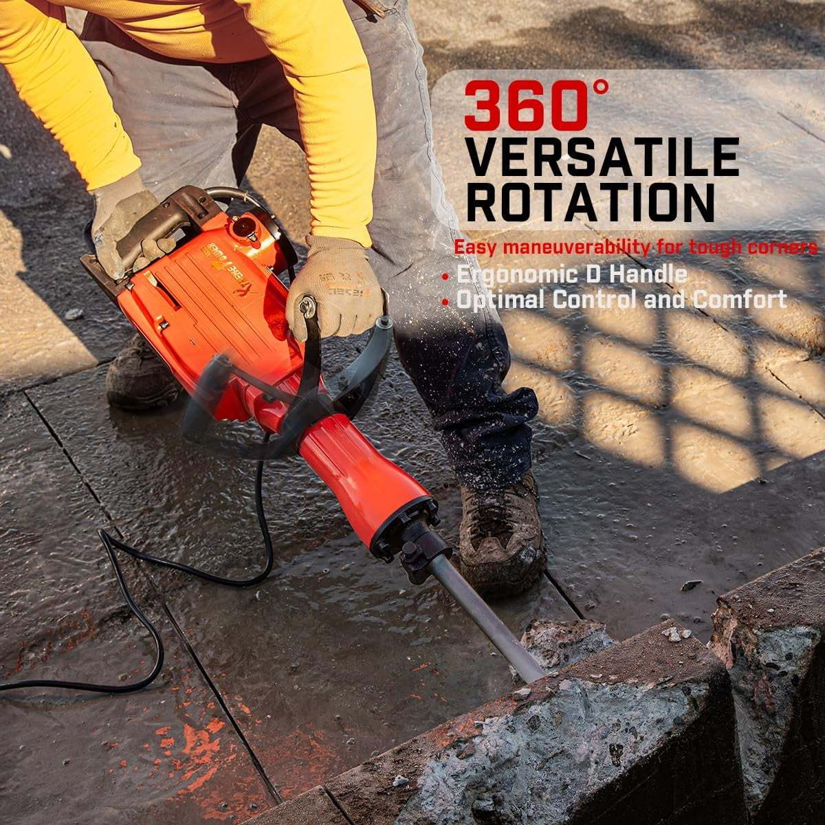 XtremepowerUS Demolition Jack Hammer Heavy Duty, 2200W Electric Jackhammer With Scraping Chisel, 1800BPM Power Drill Concrete Breaker Bar Point & Chisel Bits Chisel Set, Red - Image 23