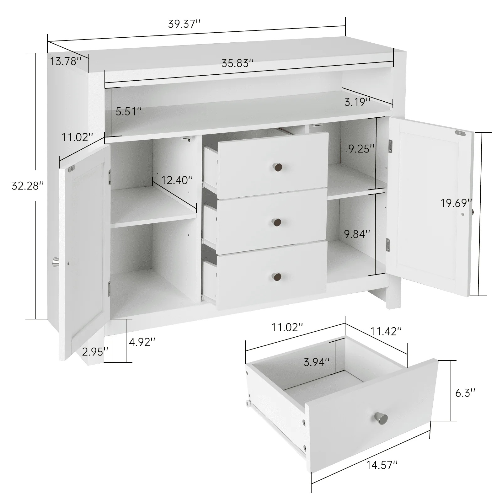 RichYa Sideboard Buffet Cabinet with Storage with 3 Drawers 2 Doors Wood Coffee Bar for Kitchen Dining Room Entryway - Image 4
