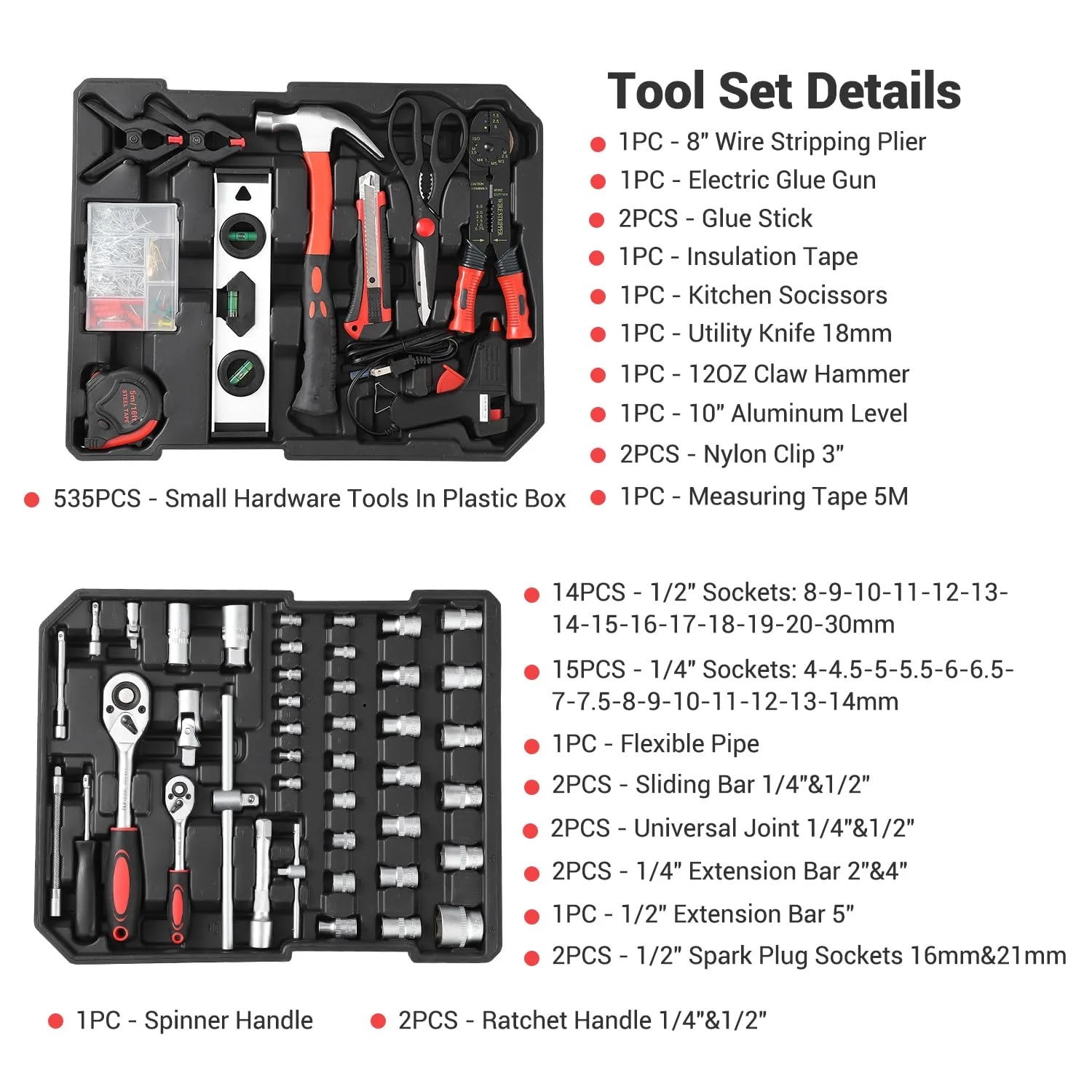 800 Piece Tool Sets for Men, Tool Box with Tools, Tool Kit with Rolling Tool Box, Complete Tool Box Set, Household Tool Set, Aluminum Trolley Case Tool Sets, Gift on Father's Day - Image 6