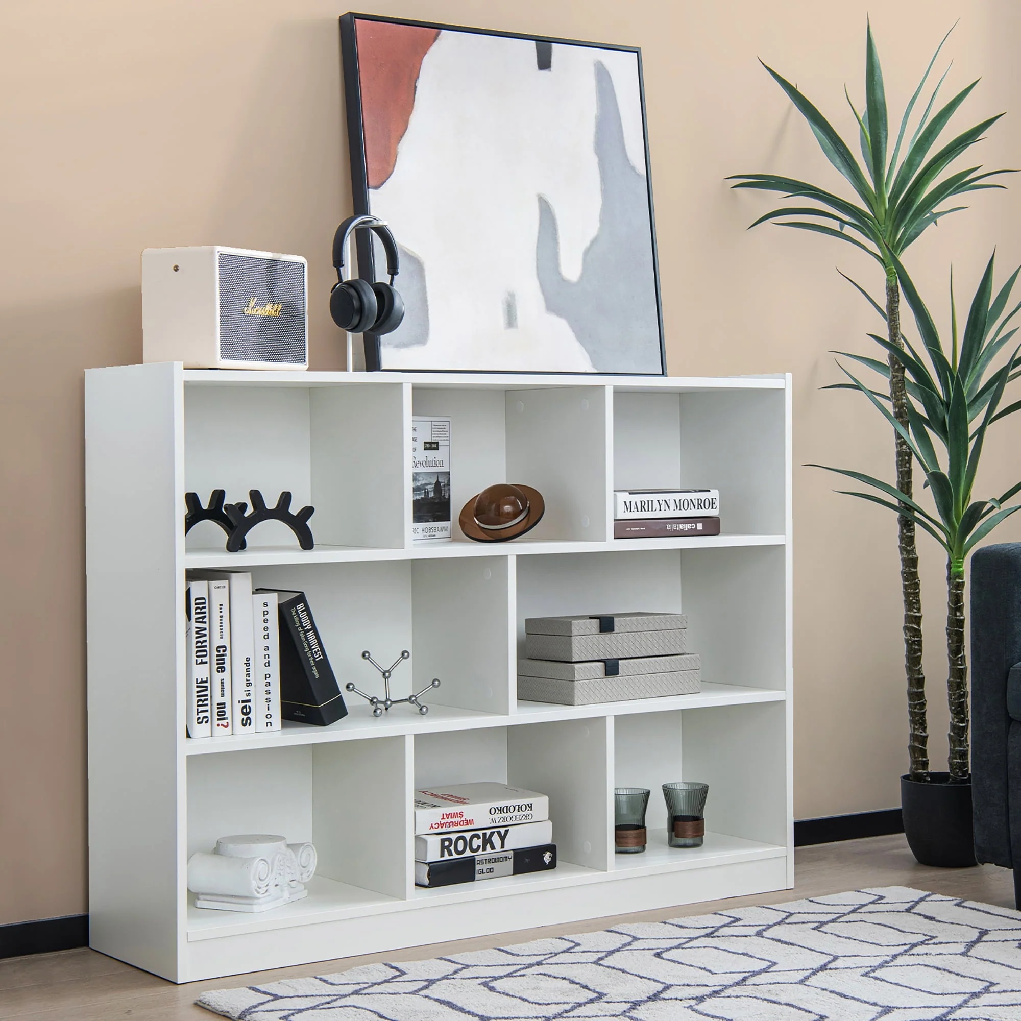 Costway 3-tier Open Bookcase 8-Cube Floor Standing Storage Shelves Display Cabinet White - Image 2