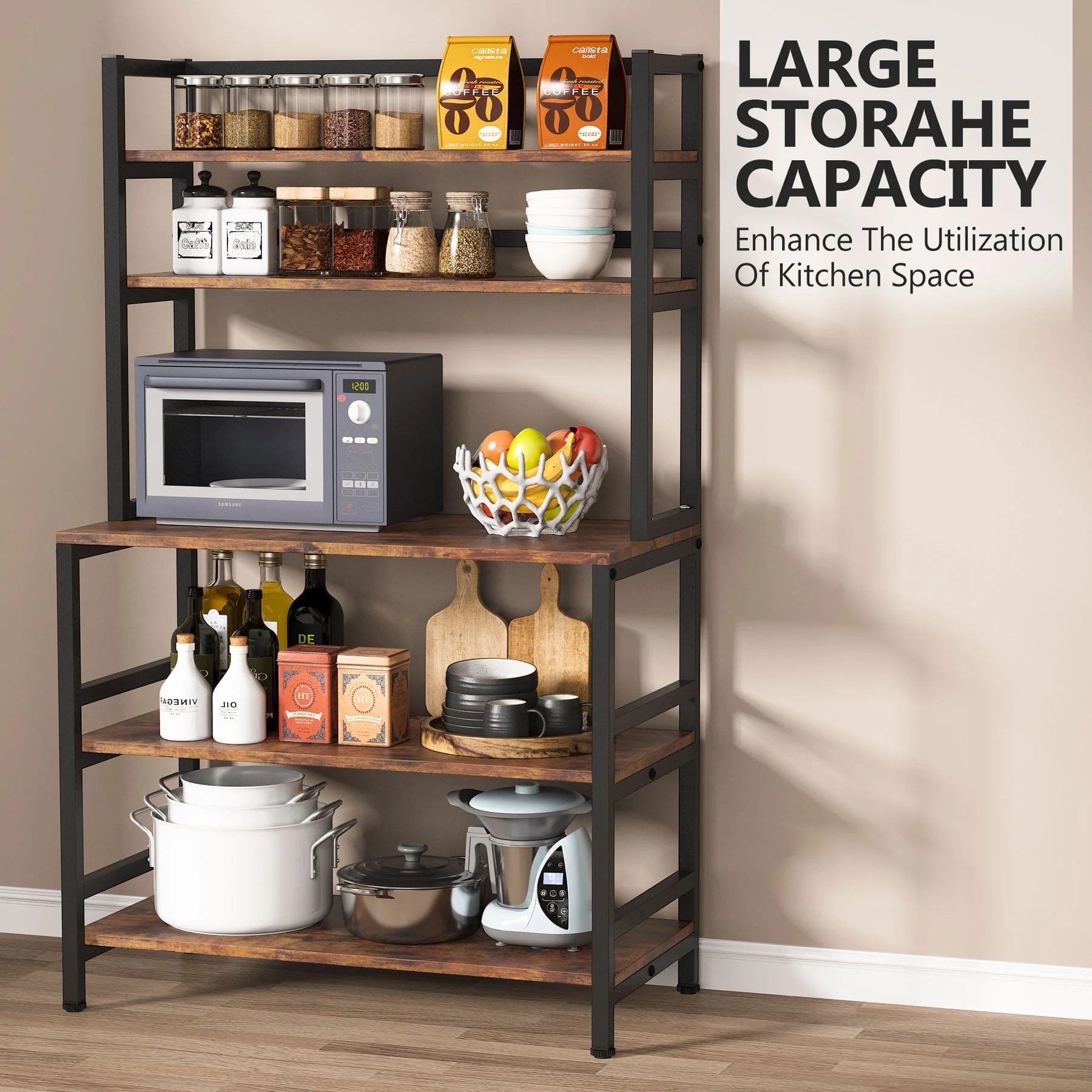 Tribesigns 5-Tier Kitchen Baker's Rack, Microwave Stand Utility Storage Shelf with Hutch - Image 9