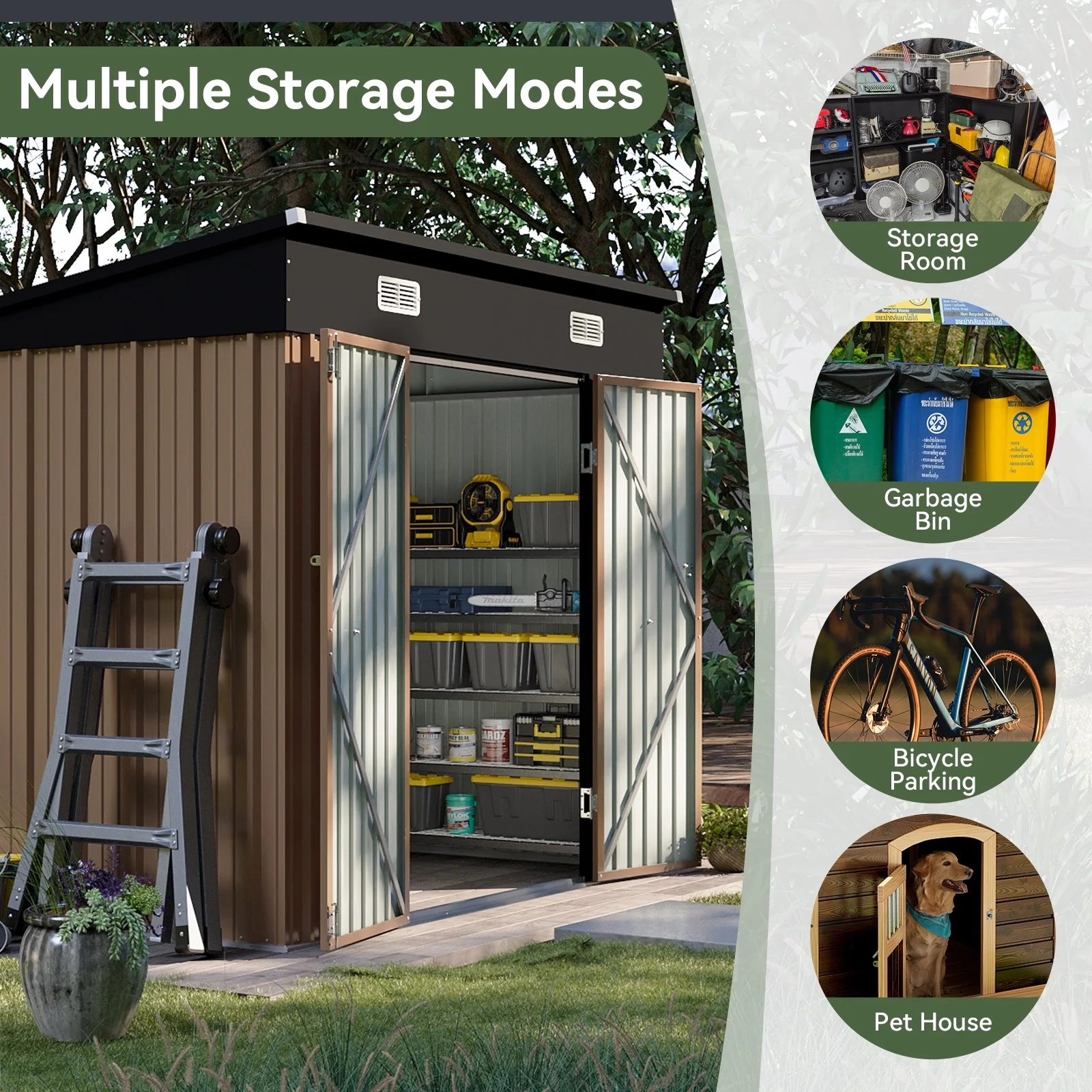 Aoxun 6' x 4' Storage Shed Lean to Storage Shed, Outdoor Metal Wall Side Storage Sheds, Outdoor Storage Cabinet for Patio, Garden, Lawn (Brown) - Image 44
