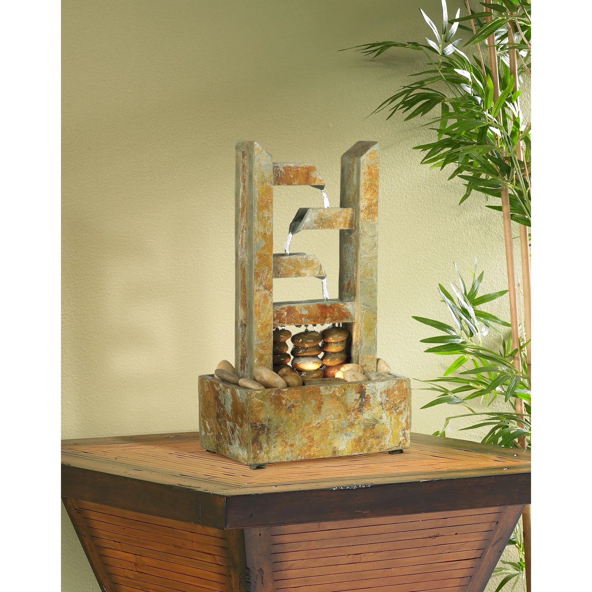 Zigzag Zen 17 1/4" High Small Modern Indoor Decor Slate Stone Tabletop Fountain with Light Desk Relaxation - Image 6