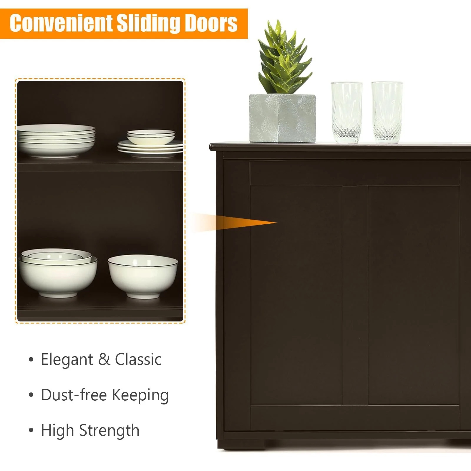 Giantex Kitchen Cabinet, Storage Sideboard, Stackable Buffet Cabinet w/Antique Look, 2 Sliding Door, Bar Cabinet for Kitchen, Dining Room (Brown) - Image 7