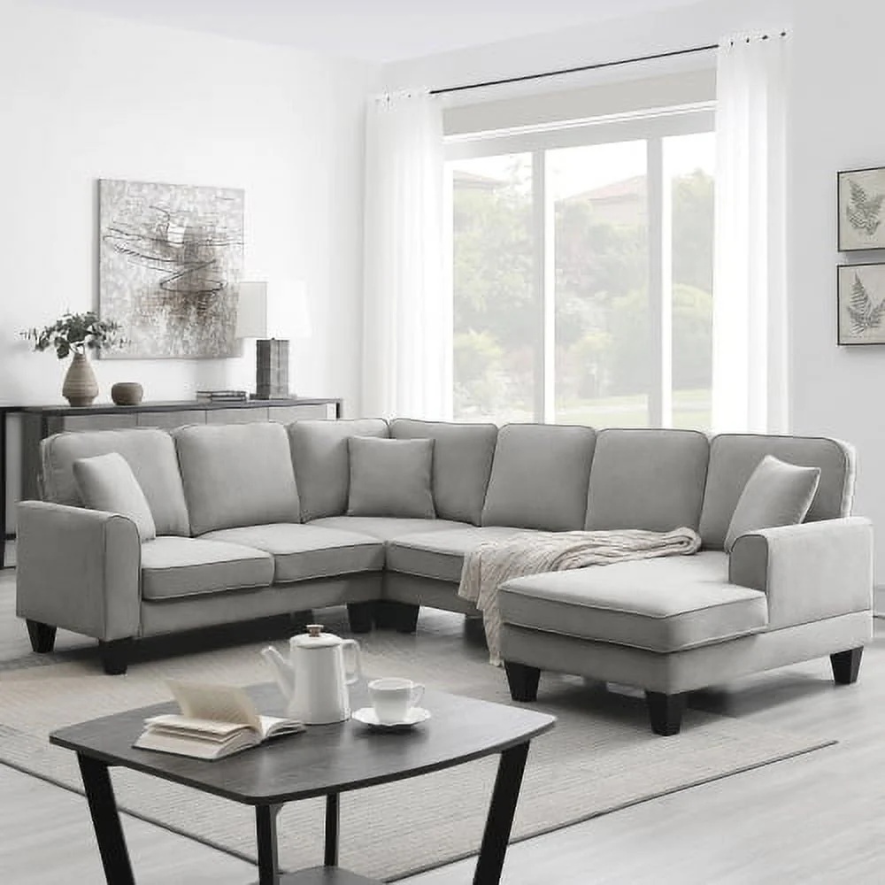 THINK 30,Convertible Sectional Sofa with Storage Ottoman, Modern Modular Sofa Sets L Shape Couches with 3 Pillows, for Living Room Furniture, Grey - Image 9