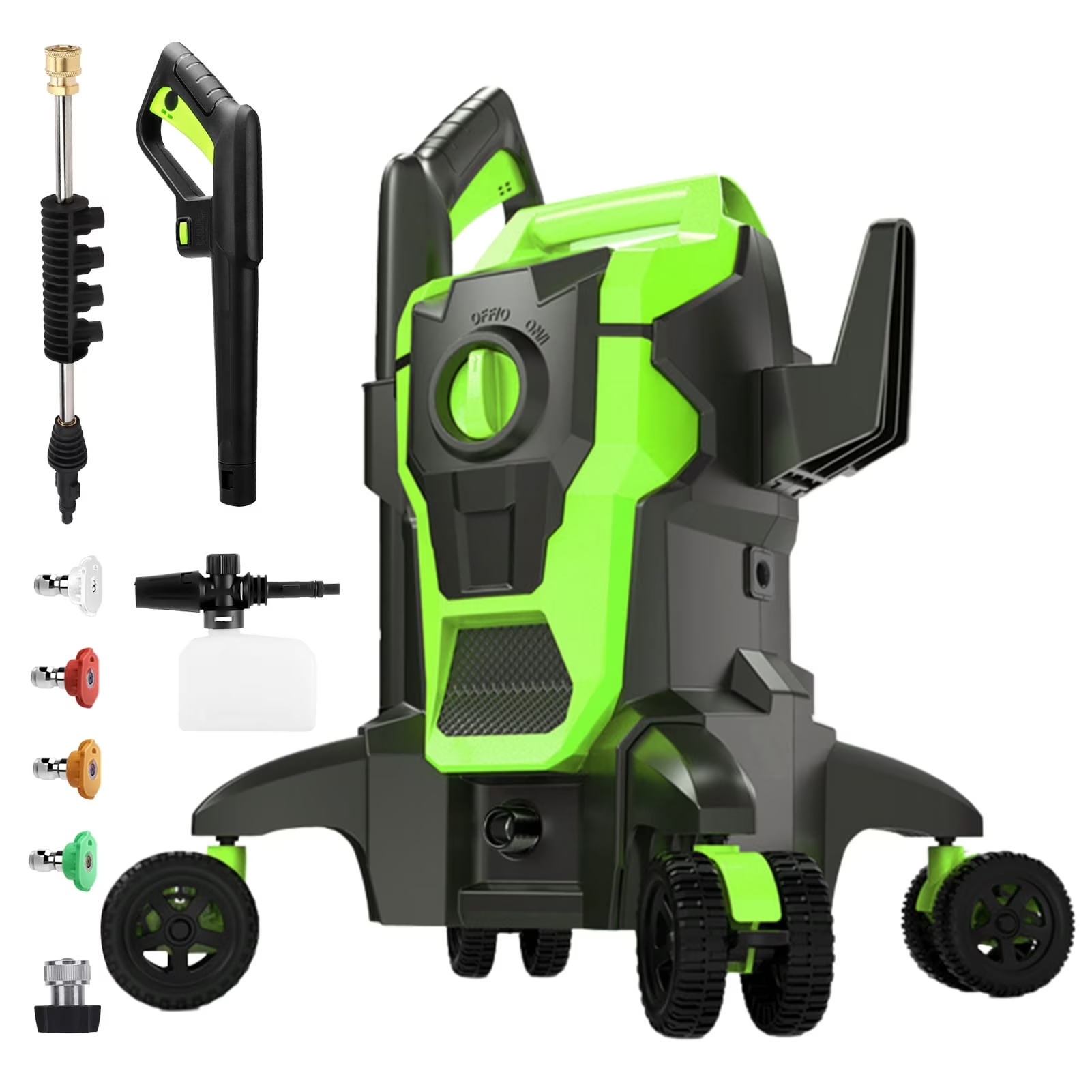 Electric Pressure Washer, 4000PSI Max. 2.8 GPM Power Washer w/ 32 ft Hose and 32 ft Power Cord, 4 Quick Connect Nozzles, 4 Wheels, Foam Cannon, Suitable For Clean Cars, Patios, Driveways