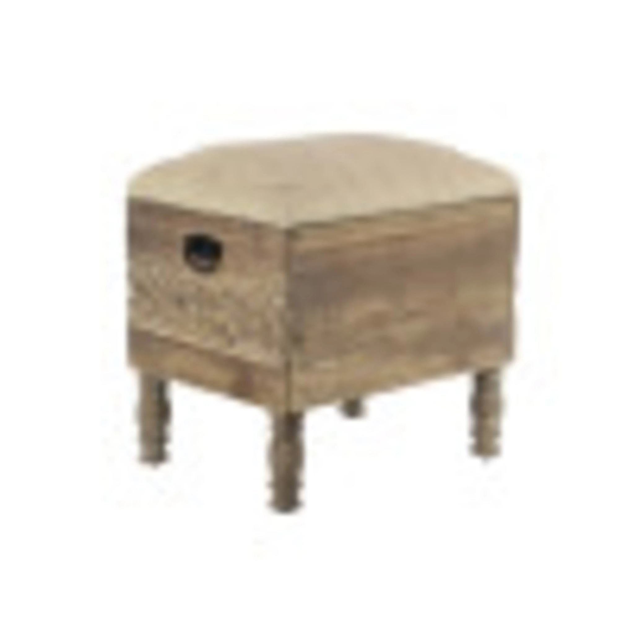 DecMode Wood Floral Intricately Carved Storage Stool with Cream Burlap Top, Beige - Image 10