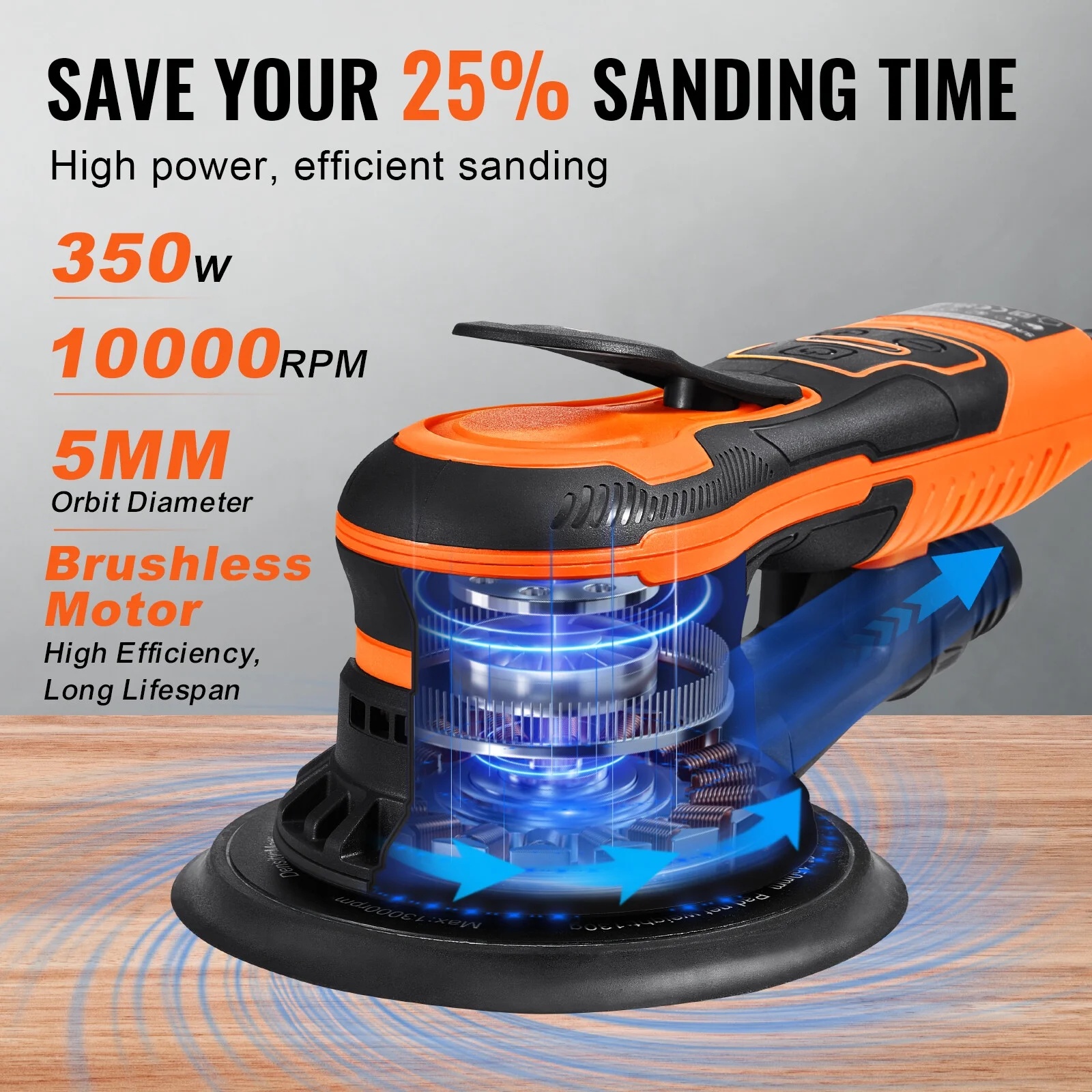 Random Orbital Sander 6'' Palm Sander 10000 PRM 10 PCS Sandpapers 6 Speeds - Image 3