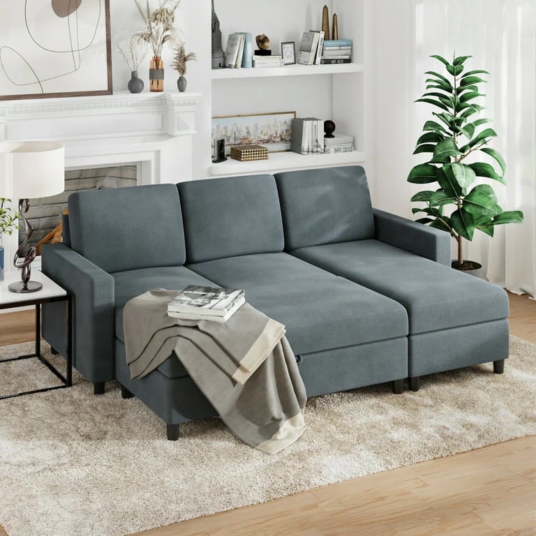 Sobaniilo Soft Couches Set, Convertible Sectional Sofa with Storage Ottoman, Fabric Couches Set for Living Room, Dark Grey - Image 6