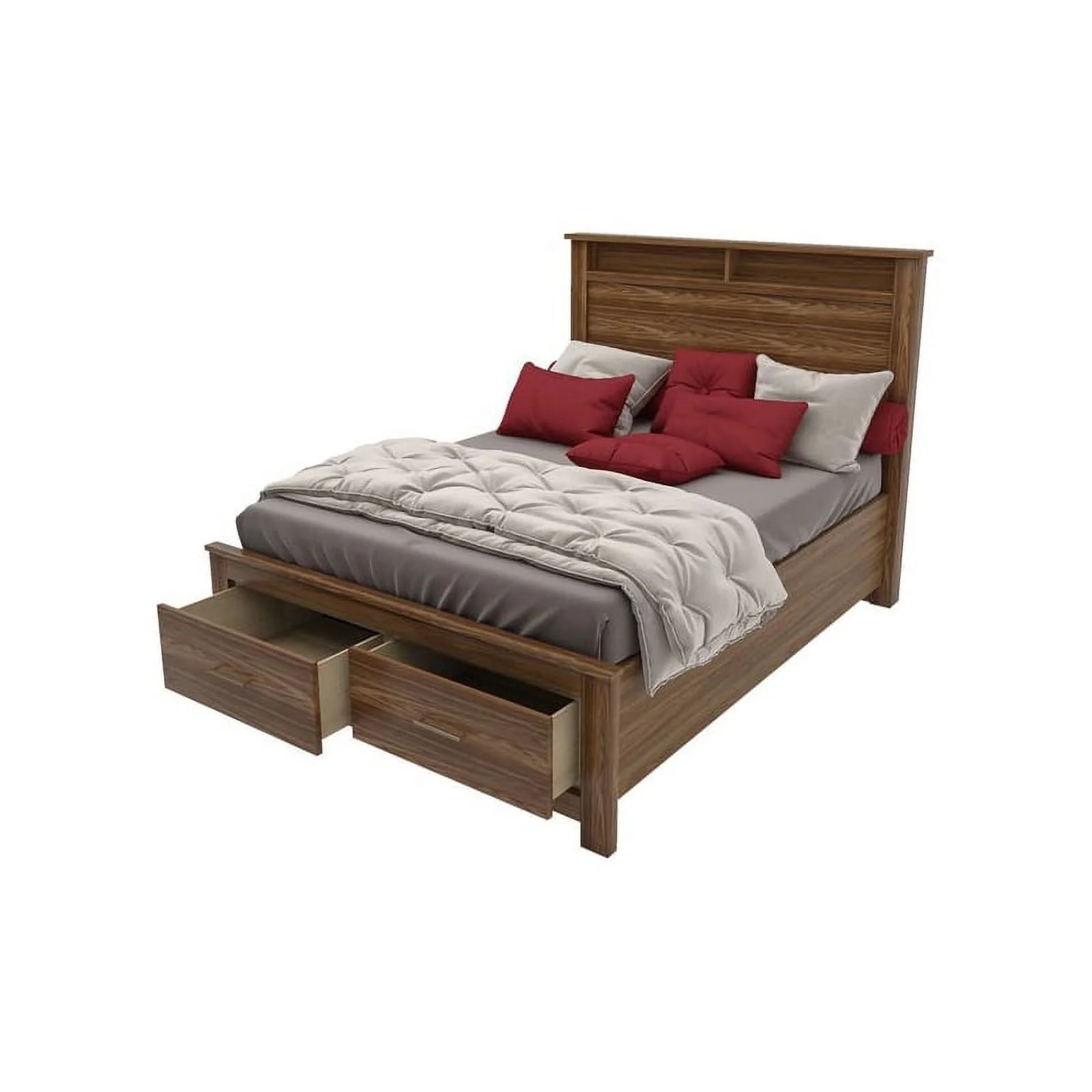 Bowery Hill Modern Design Wood Queen Bed with 2 Drawer Storage and Headboard in Oak - Image 5