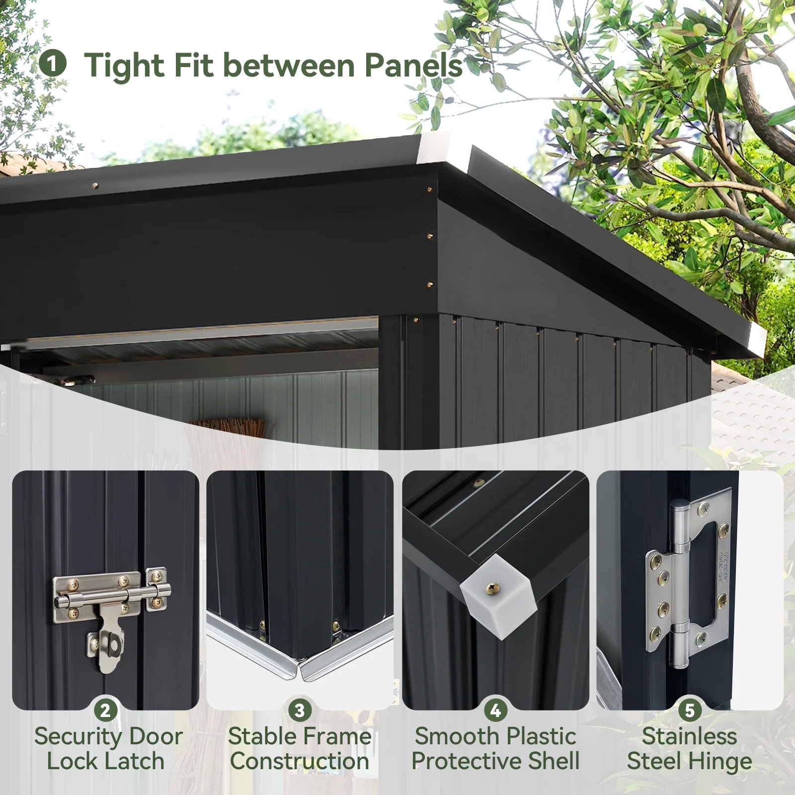 Aoxun 6' x 4' Storage Shed Lean to Storage Shed, Outdoor Metal Wall Side Storage Sheds, Outdoor Storage Cabinet for Patio, Garden, Lawn (Brown) - Image 56