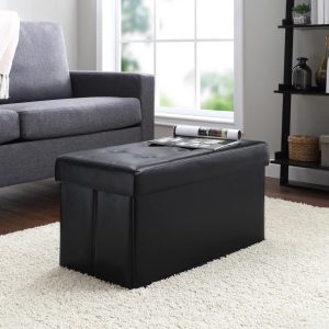 Mainstays 30-inch Collapsible Storage Ottoman, Quilted Black Faux Leather