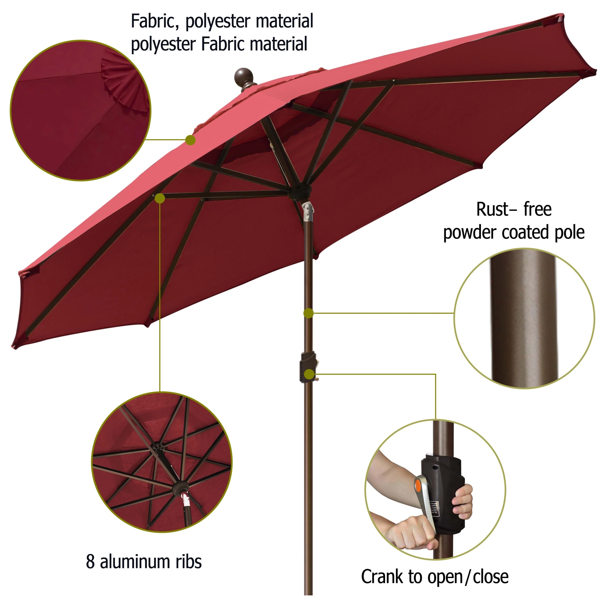 EliteShade 9Ft Market Umbrella Patio Outdoor Table Umbrella-Teal- - Image 24