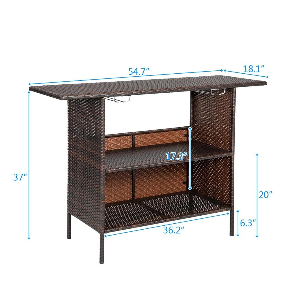 UBesGoo Outdoor Patio Rattan Wicker Bar Counter Table with 2 Storage Shelves - Image 5