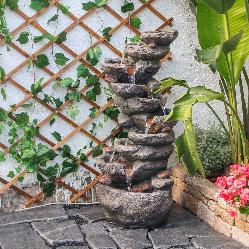 10-Tier Rock Waterfall Fountain -C 39.76" Cascading LED Feature for Garden & Patio - Image 2