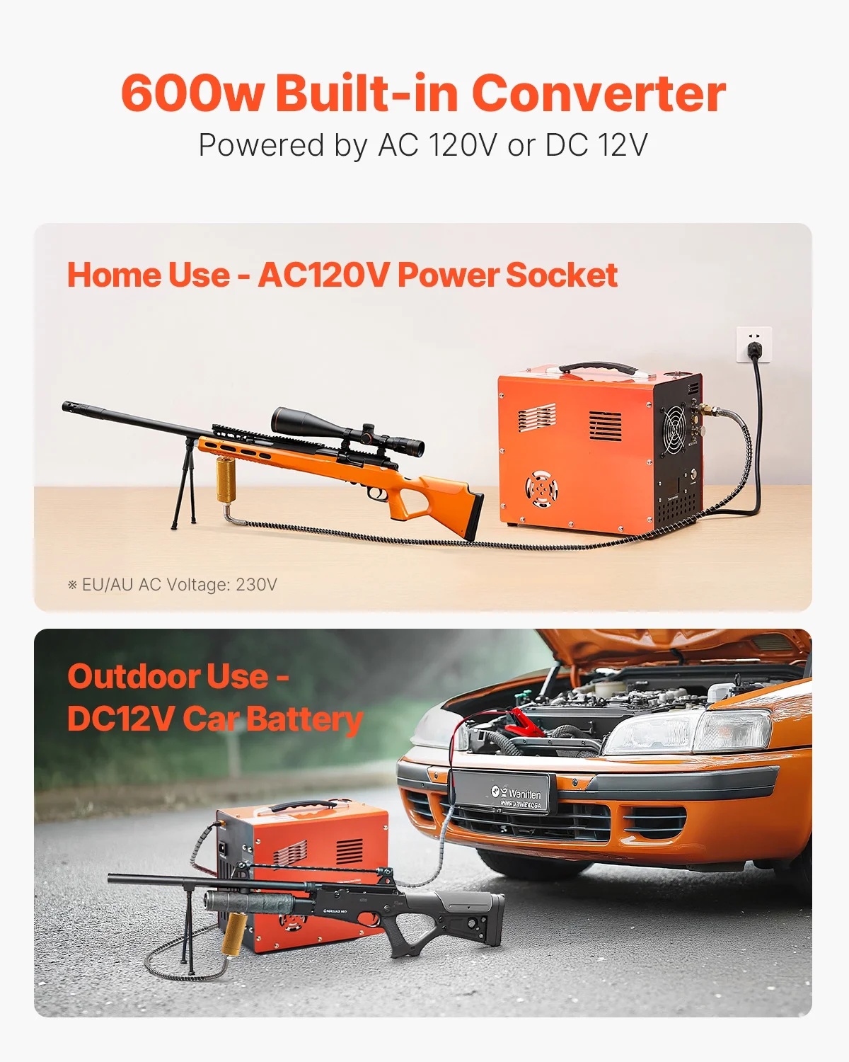 KFFKFF PCP Air Compressor, 4500PSI/30Mpa PCP Airgun Compressor with Integrated Converter & Fan Cooling Mechanism, Automatic Shut-off DC12V/AC120V Compact Paintball Tank Compressor - Image 3