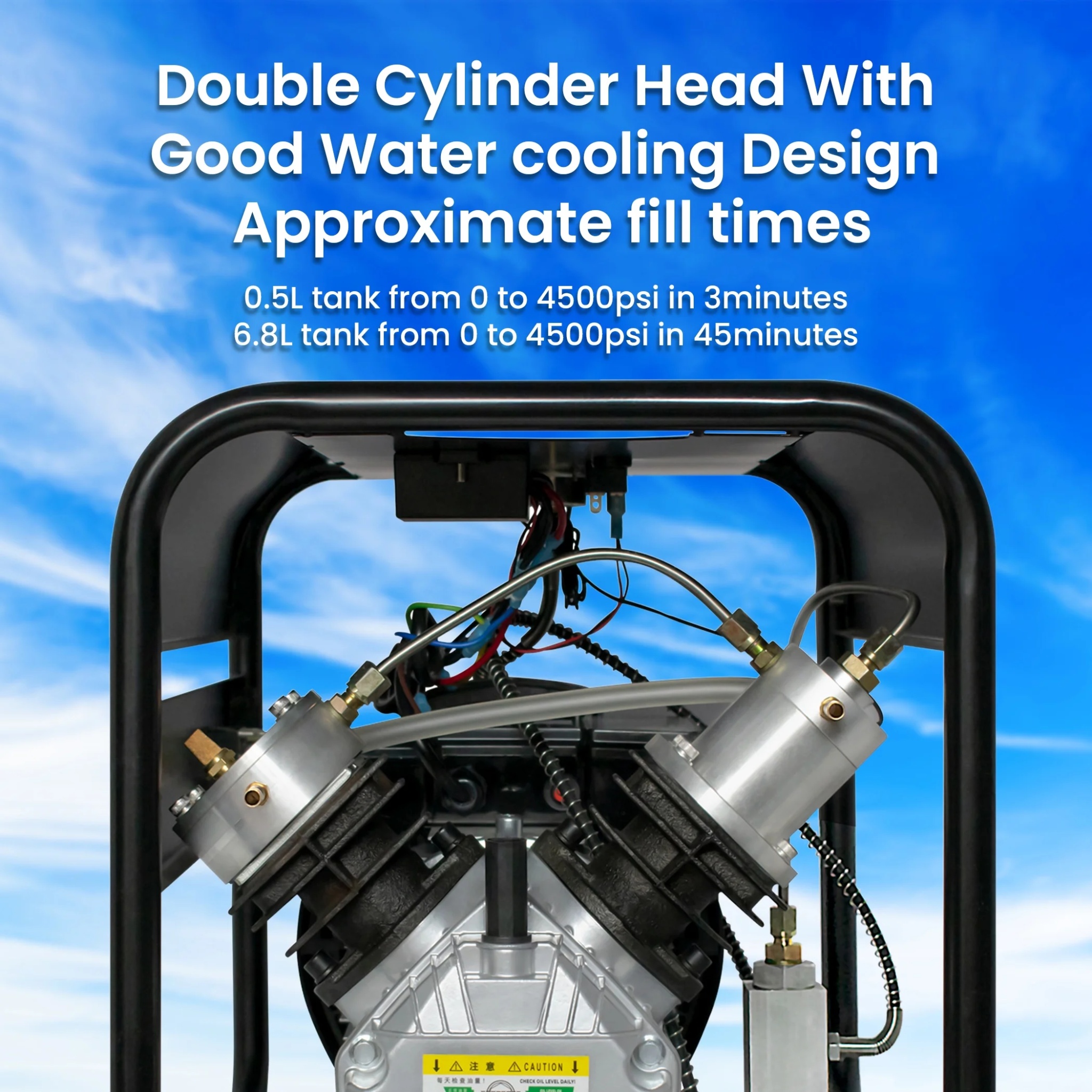 TUDIVING 4500Psi PCP Air Compressor Double Cylinder Auto-Stop High Pressure Air Pump 40L/min 110V - Image 6