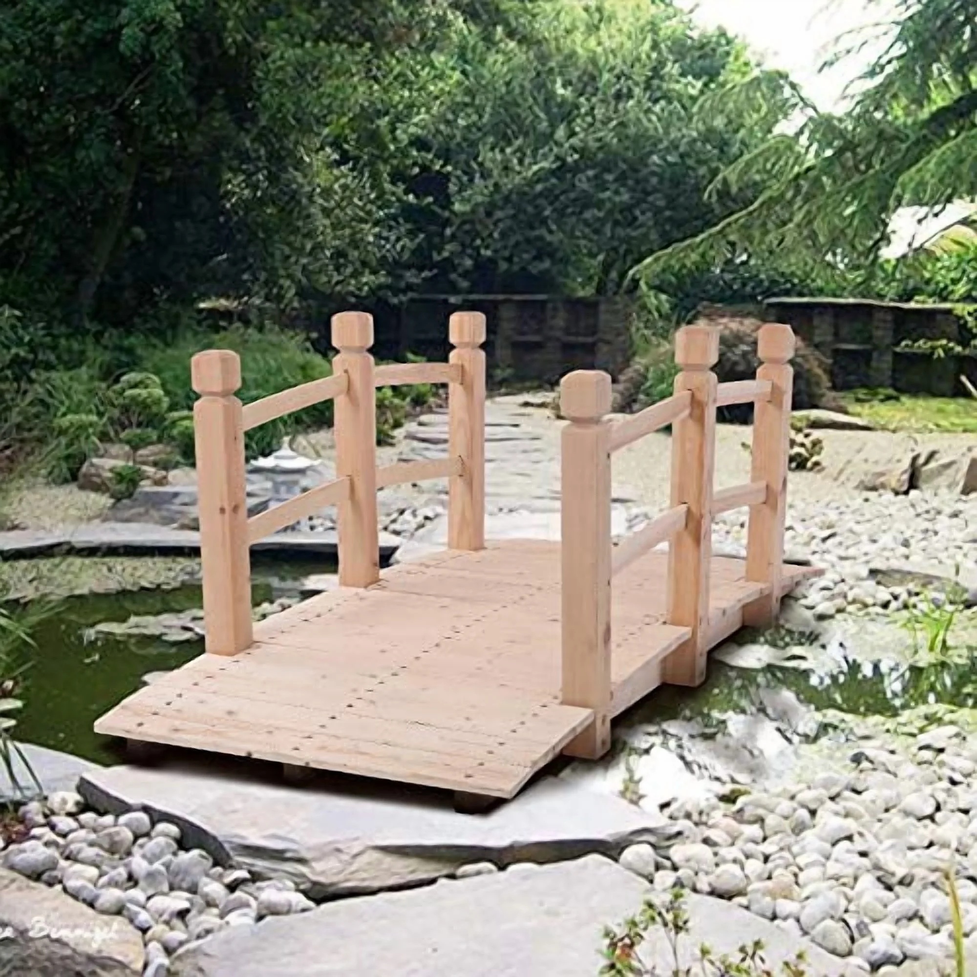Garden Bridge with Safety Rails, Wooden Arch Bridge Outdoor Small Bridge Arc Bridge Decoration for Backyard and Pond Outdoor Garden (Brown2) - Image 5