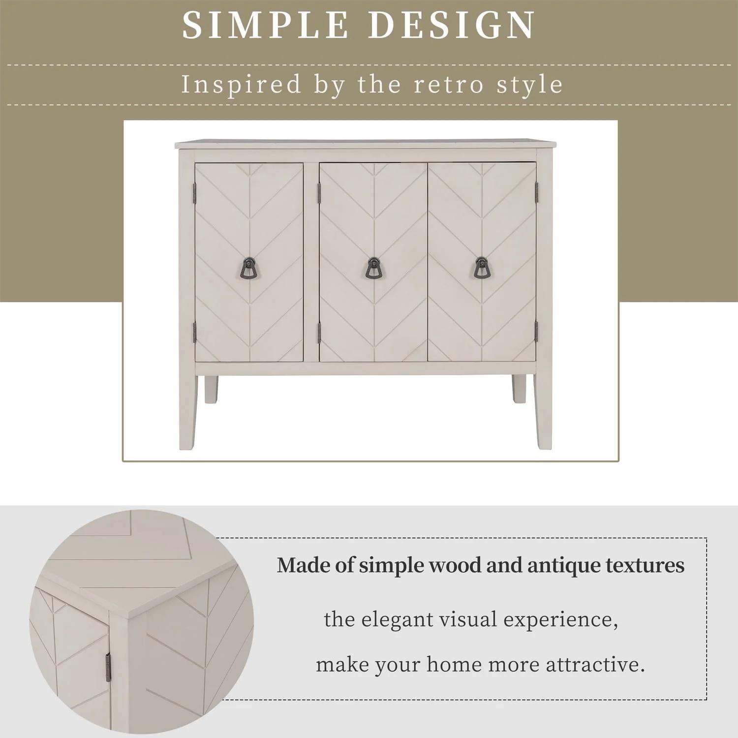 Ouyessir Solid Wood Buffet Sideboard Entry Console Table ,Antique Storage Cabinet with Doors and Adjustable Shelf, for Living Room , Dining Room, Kitchen, 37" Lx15.7 Wx31.5 H,Cream White - Image 3