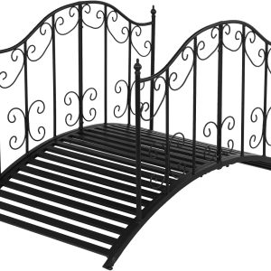 CRXX Garden Bridge Metal Yard Arch Path Bridge with Patterned Guardrails, Ourdoor Decorative Black Iron Foot Bridge for Pond and Backyard Landscaping-4FT