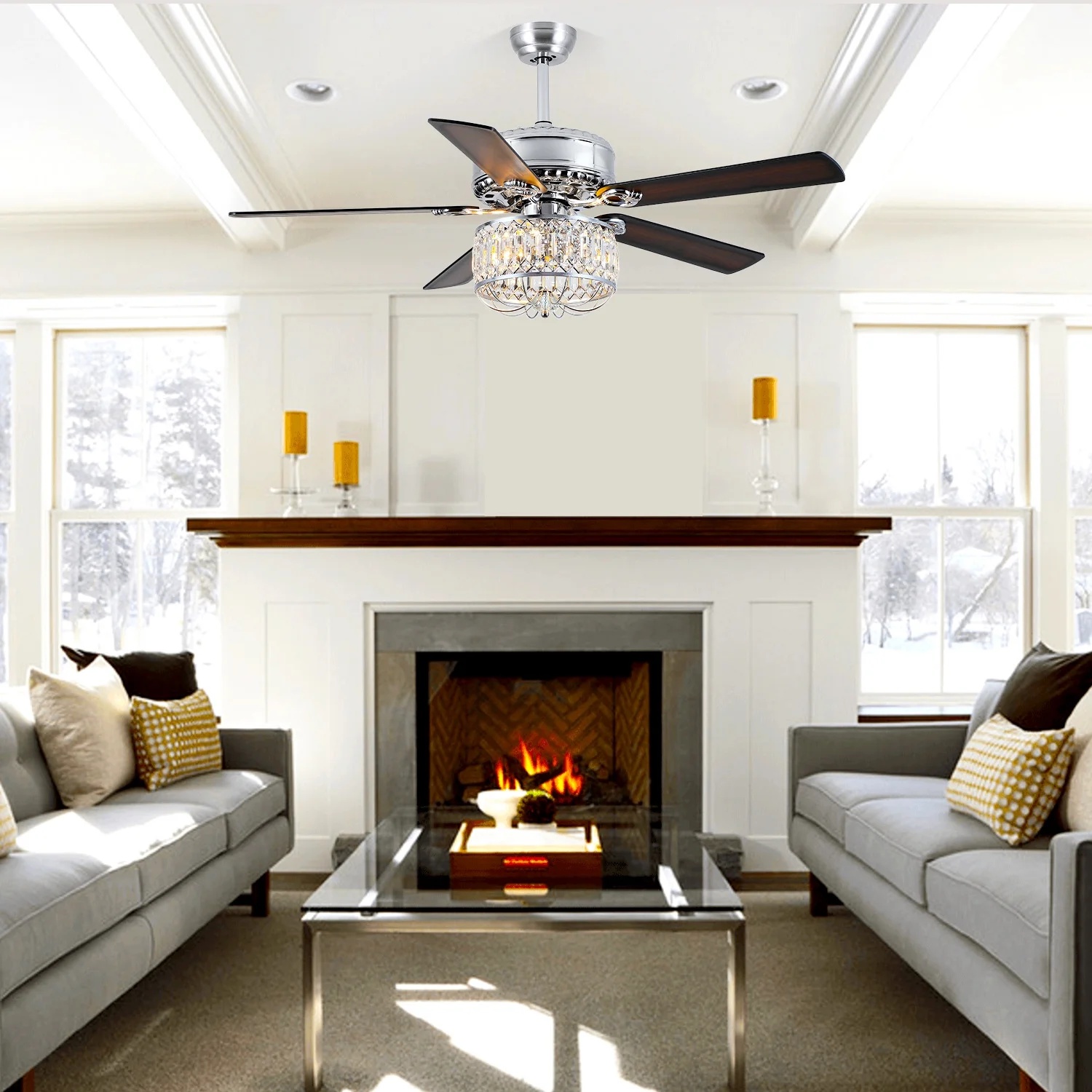 Kviflon 52" Farmhouse Ceiling Fan with Lights & Remote, Crystal Chandelier, Wood Blades, Quiet Motor, 6-Speed, Timer, Modern Lighting for Living Room, Bedroom, Dining Room, Chrome Finish - Image 12