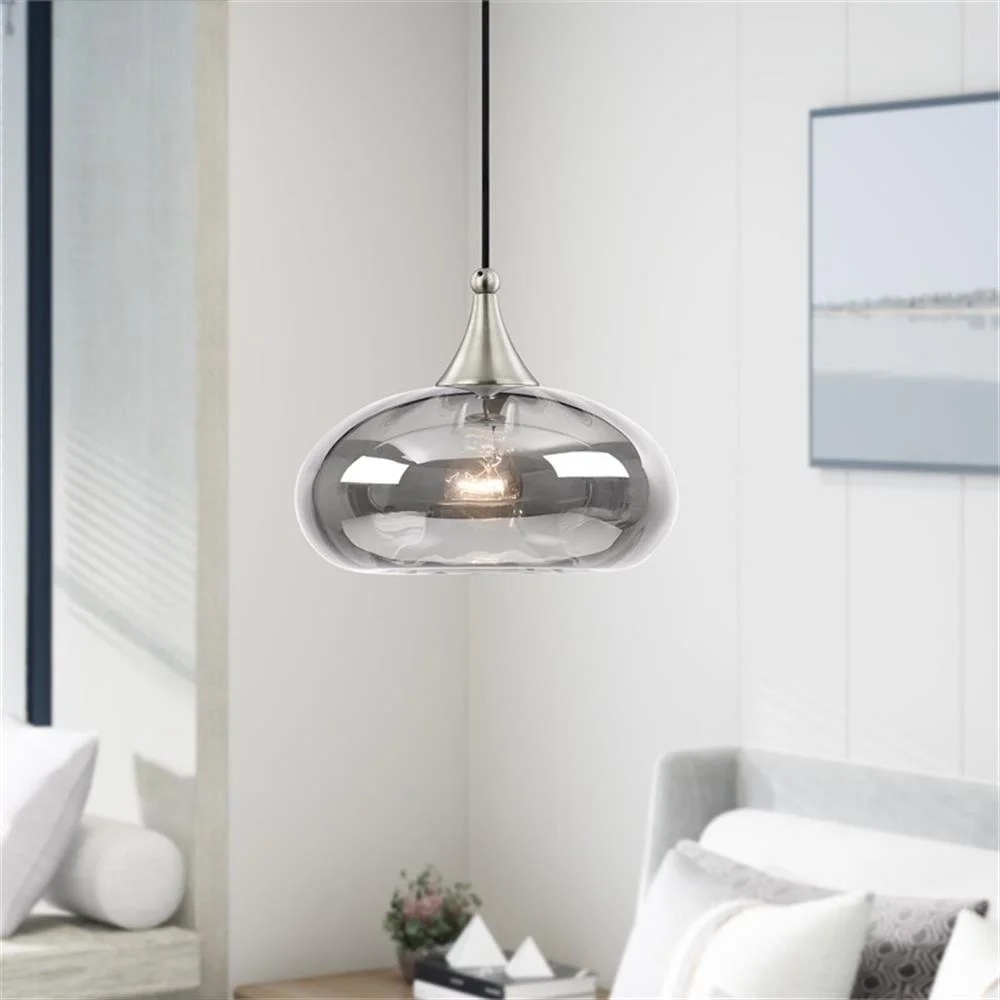Livex Lighting 11" 1-Light Smoke Glass & Metal Single Pendant in Brushed Nickel - Image 7