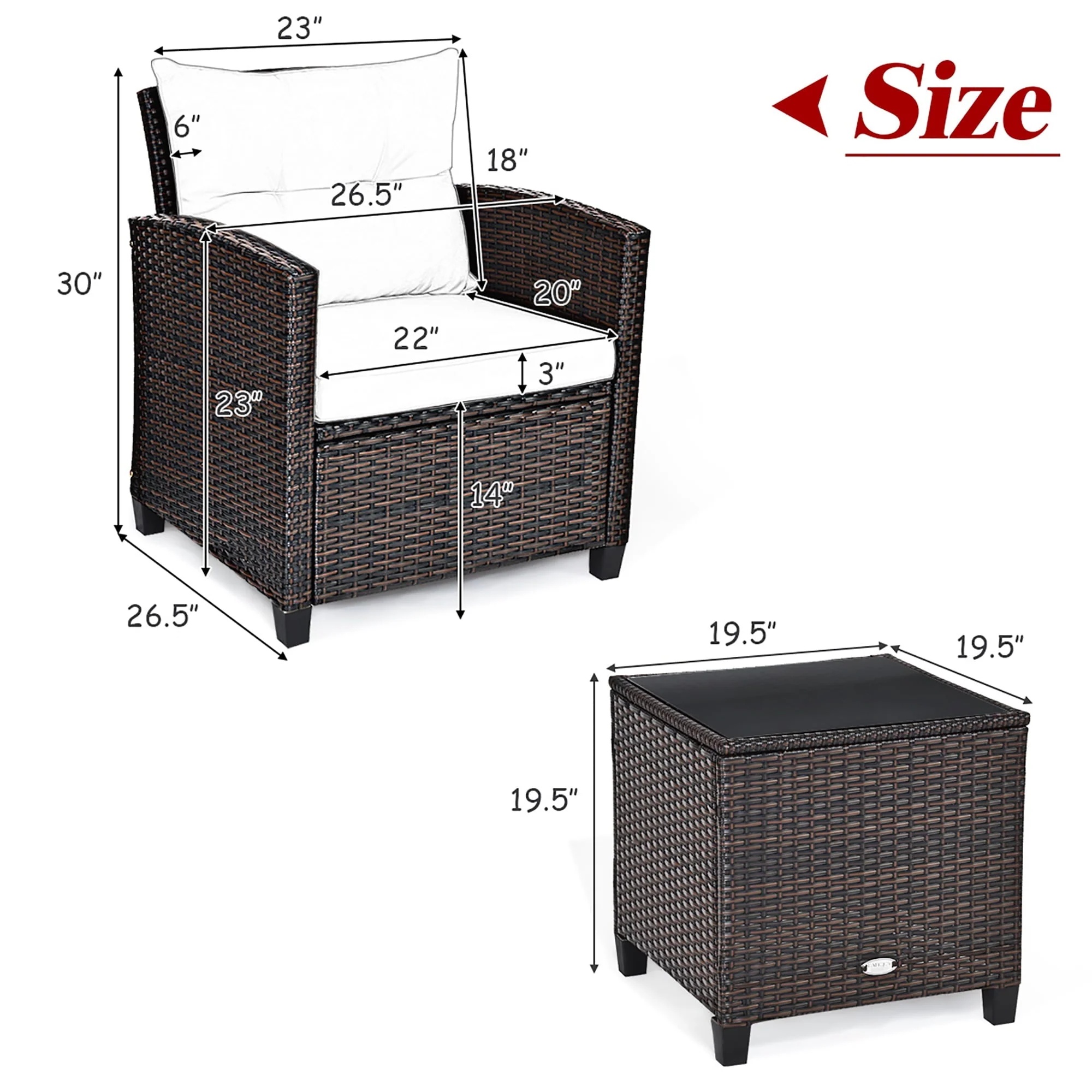 Costway 3PCS Patio Rattan Furniture Set Cushioned Conversation Set Sofa Coffee Table Red - Image 4