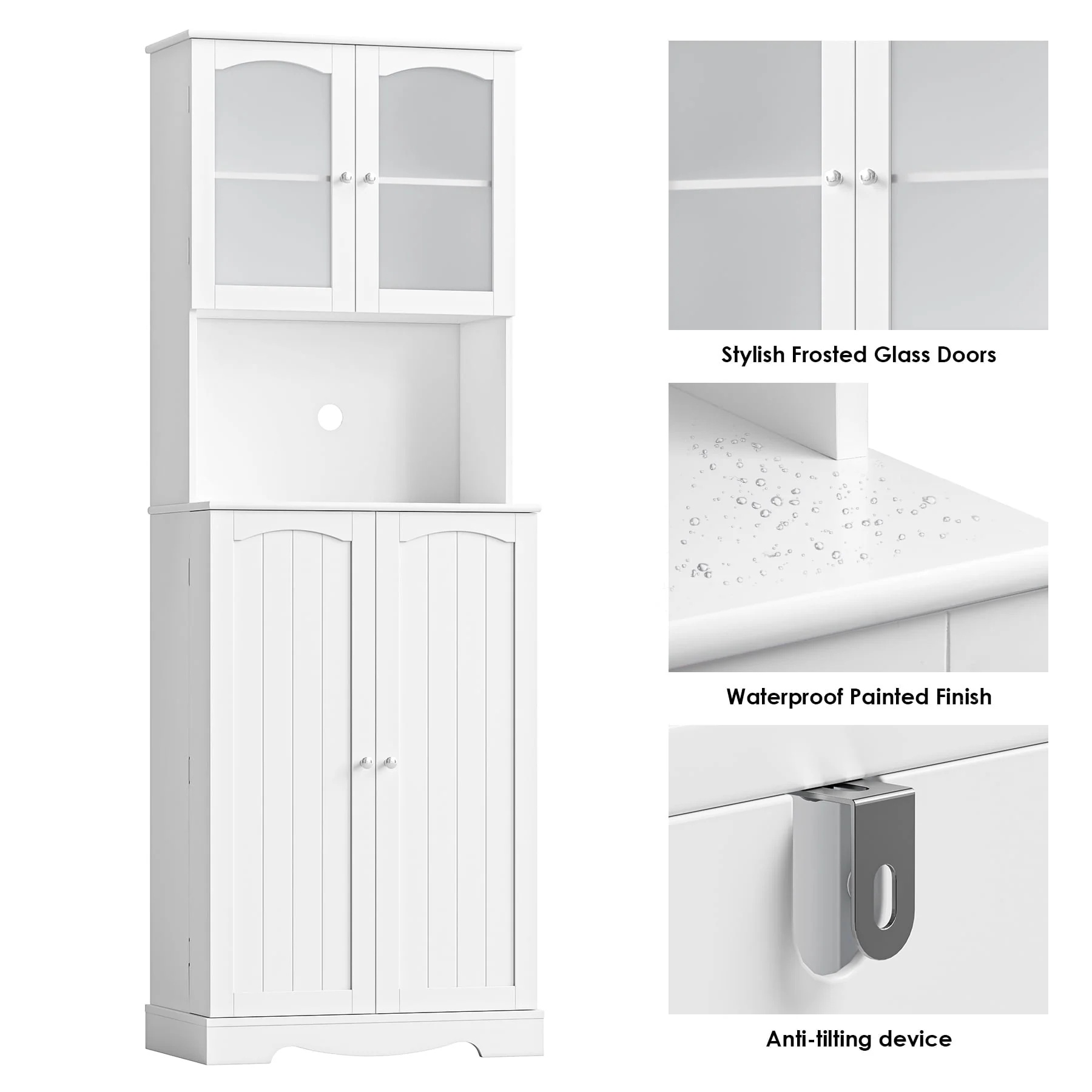 Homfa 71'' 4 Doors Kitchen Pantry Cabinet, Tall Pantry Storage Cabinet with Adjustable Shelves, Microwave Cabinet for Dining Room, White - Image 5
