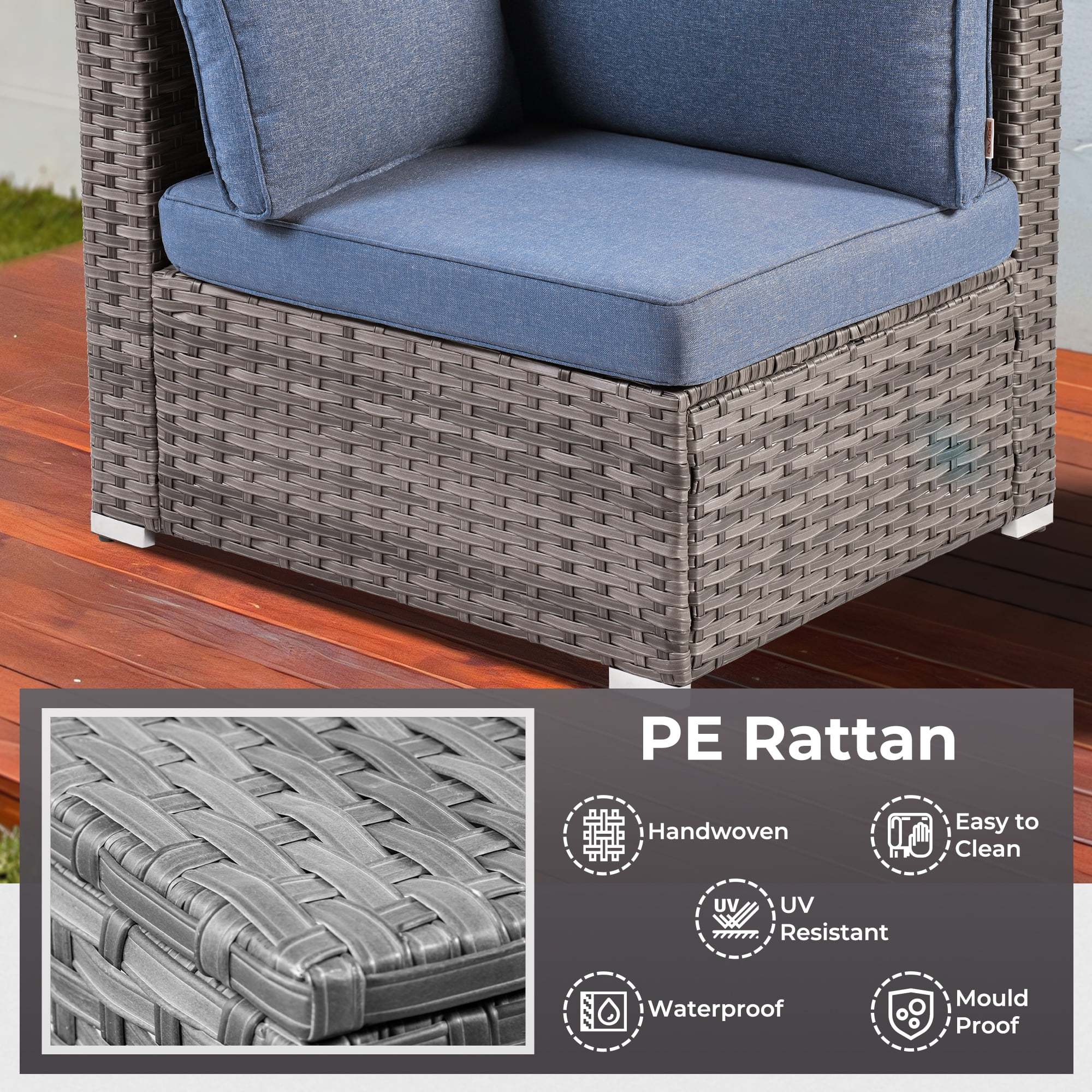 Ovios 11 Pieces Patio Fire Pit Set Outdoor Wicker Sectional Sofa Conversation Set with Swivel Rocking Chairs and Side Table,Dark Gray - Image 20