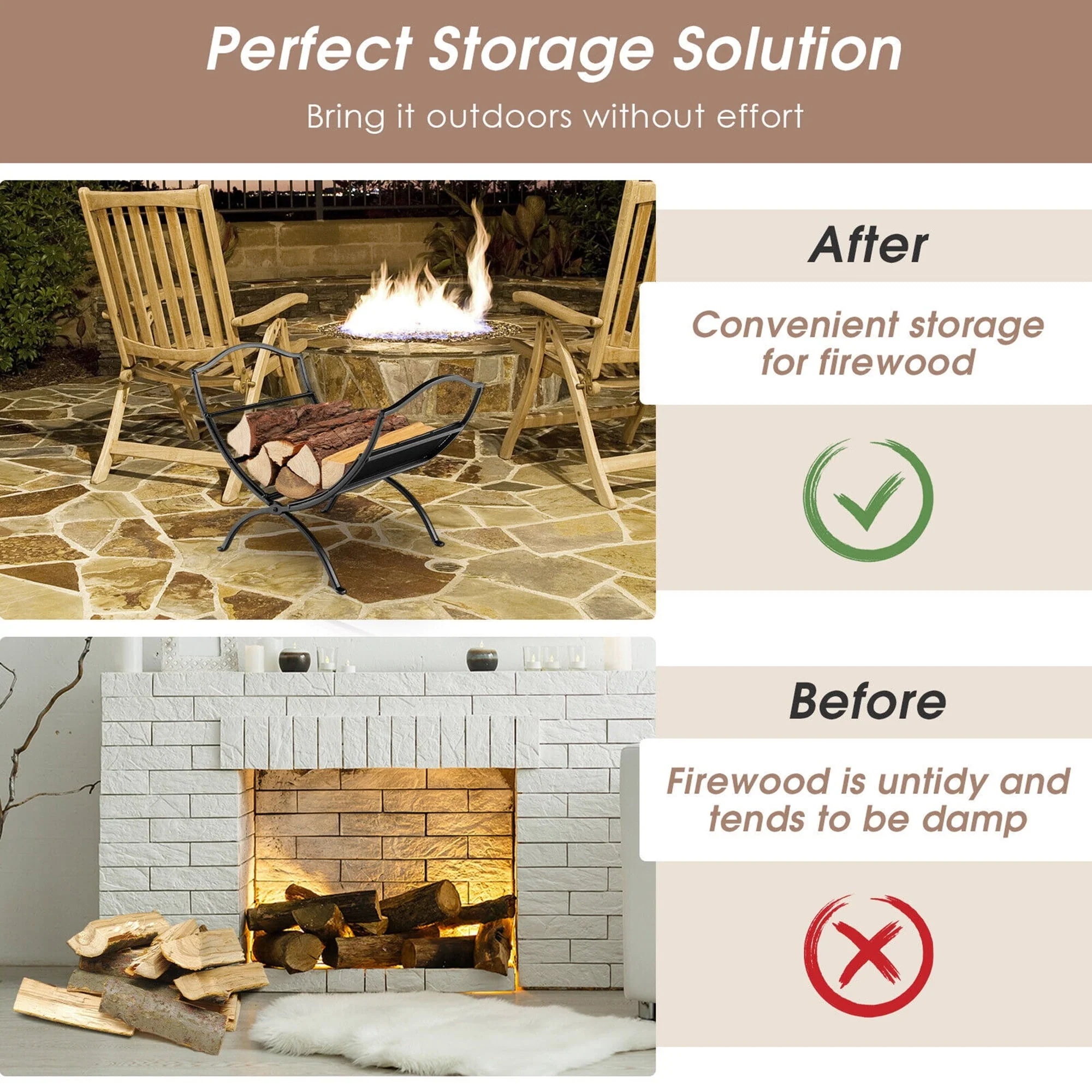 Gymax Fireplace Log Holder Folding Firewood Rack Storage Heavy Duty Logs Stacker - Image 6