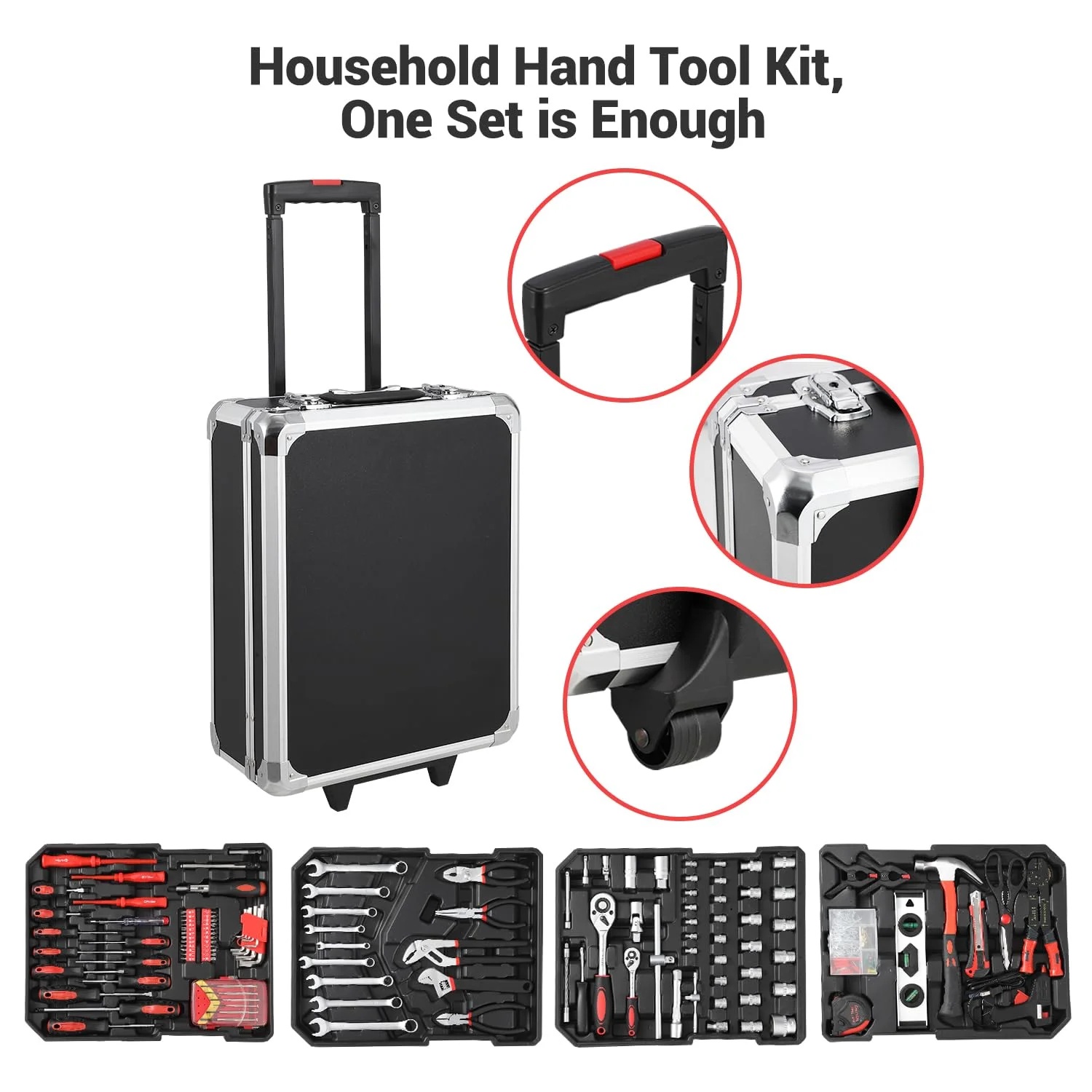 800 Piece Tool Sets for Men, Tool Box with Tools, Tool Kit with Rolling Tool Box, Complete Tool Box Set, Household Tool Set, Aluminum Trolley Case Tool Sets, Gift on Father's Day - Image 3