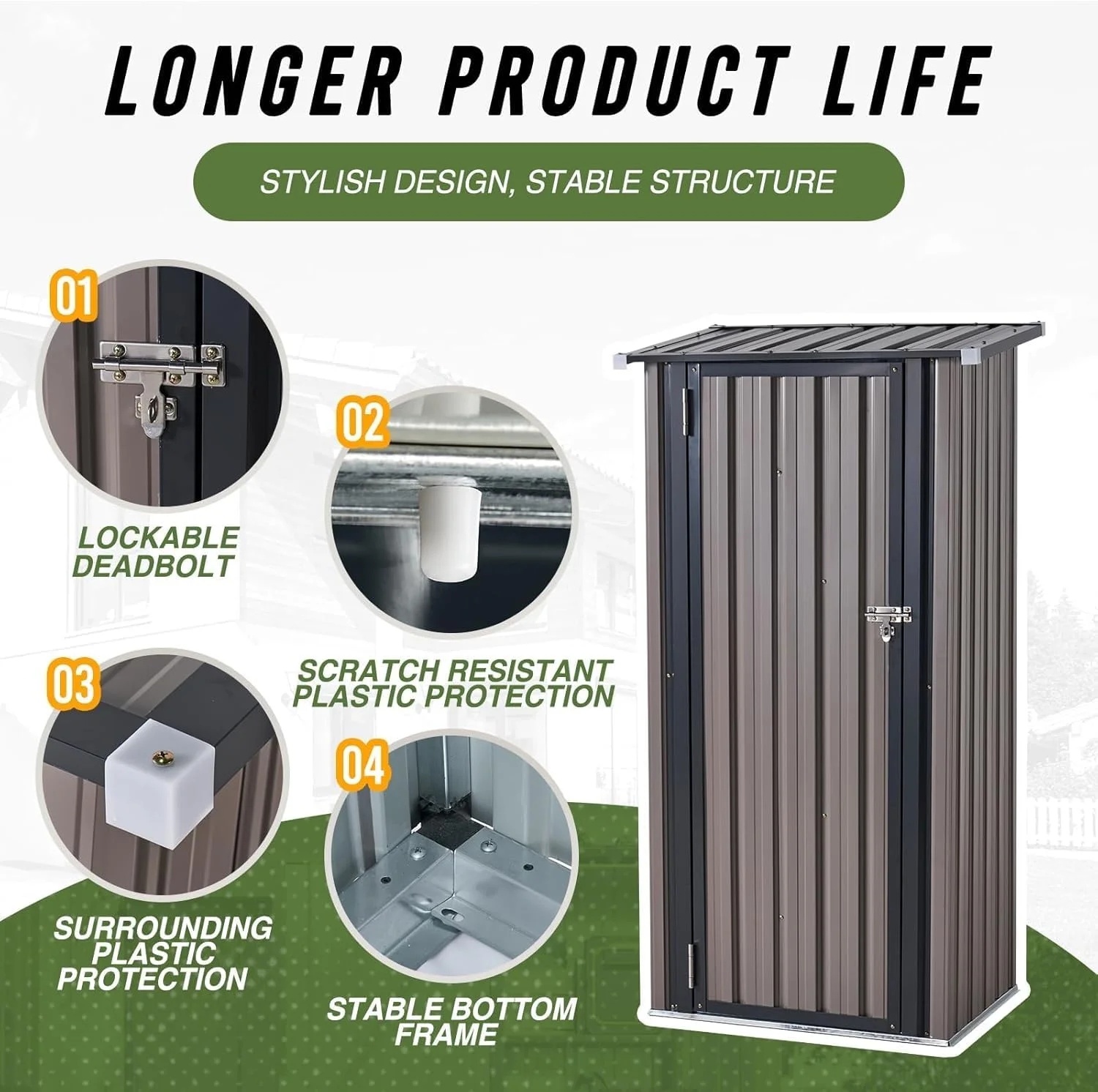 Aoxun 6' x 4' Storage Shed Lean to Storage Shed, Outdoor Metal Wall Side Storage Sheds, Outdoor Storage Cabinet for Patio, Garden, Lawn (Brown) - Image 31