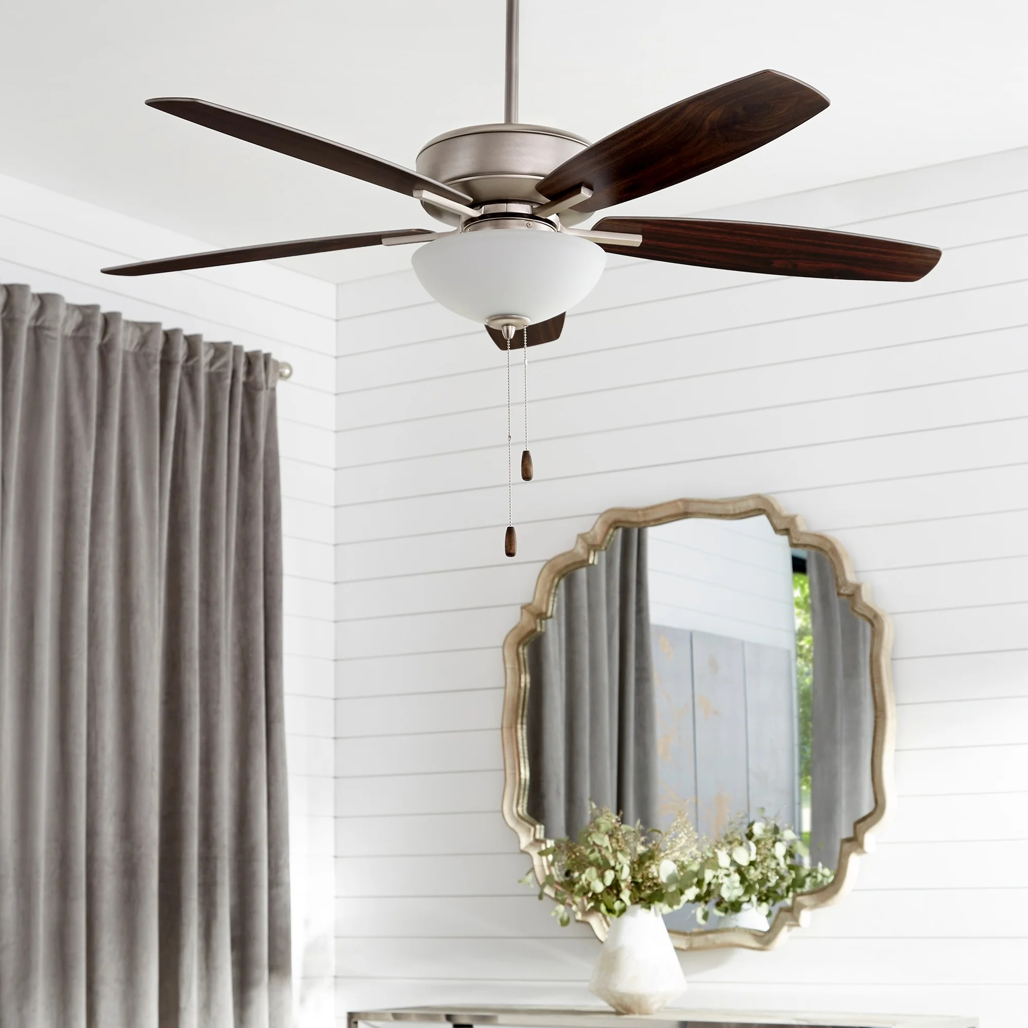 70525-80-Quorum Lighting-Breeze - 52 Inch 5 Blade Ceiling Fan with Bowl Light Kit-Aged Brass Finish-Dark Oak/Walnut Blade Color - Image 2