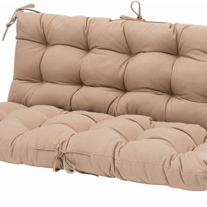 Outdoor/Indoor Bench Cushion,Porch Swing Replacement Cushions 2-3 Seater Loveseat Chair Pads with Backrest and Ties for Garden Patio Furniture (51inx40in, TAN/GREY)