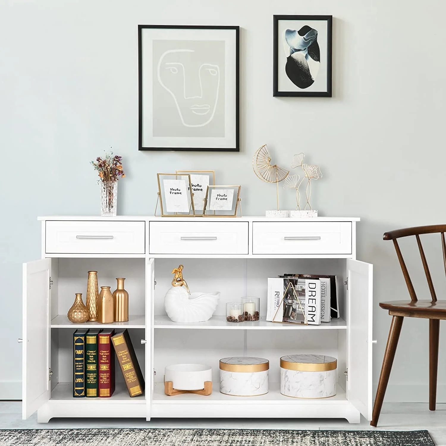 VINGLI White Credenza,Kitchen Buffet Cabinet with Storage,Dining Sideboard Buffet Console Table with Cabinet,Adjustable Shelves and Drawers - Image 7