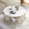 DEXTRUS 2-Tier Round Coffee Table Marble Center Cocktail Table with Glass Open Storage Shelf, White & Gold - Image 2