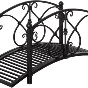 XgoodX 3.3FT Metal Garden Bridge with Decorative Scrollwork, Arched Footbridge with Safety Side Rails for Pond, Stream, Yard, Zen Garden, Outdoor Landscape D-cor-Black