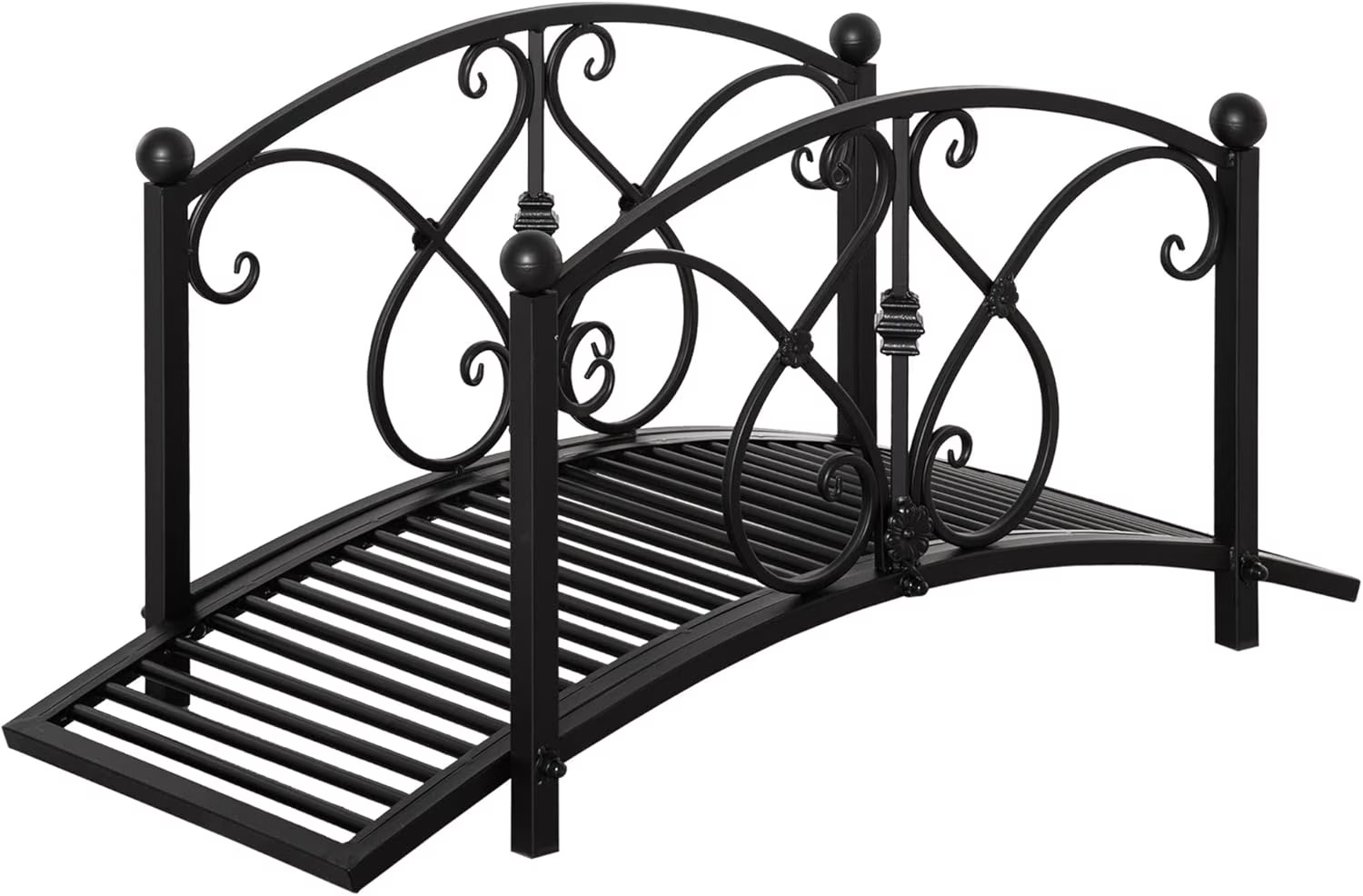 XgoodX 3.3FT Metal Garden Bridge with Decorative Scrollwork, Arched Footbridge with Safety Side Rails for Pond, Stream, Yard, Zen Garden, Outdoor Landscape D-cor-Black