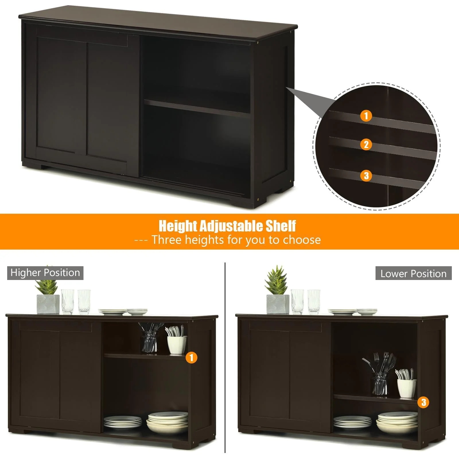 Giantex Kitchen Cabinet, Storage Sideboard, Stackable Buffet Cabinet w/Antique Look, 2 Sliding Door, Bar Cabinet for Kitchen, Dining Room (Brown) - Image 6