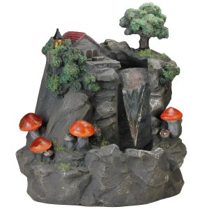 Northlight 24.5" Solar LED Lighted Mushrooms By Waterfall Outdoor Patio Garden Water Fountain