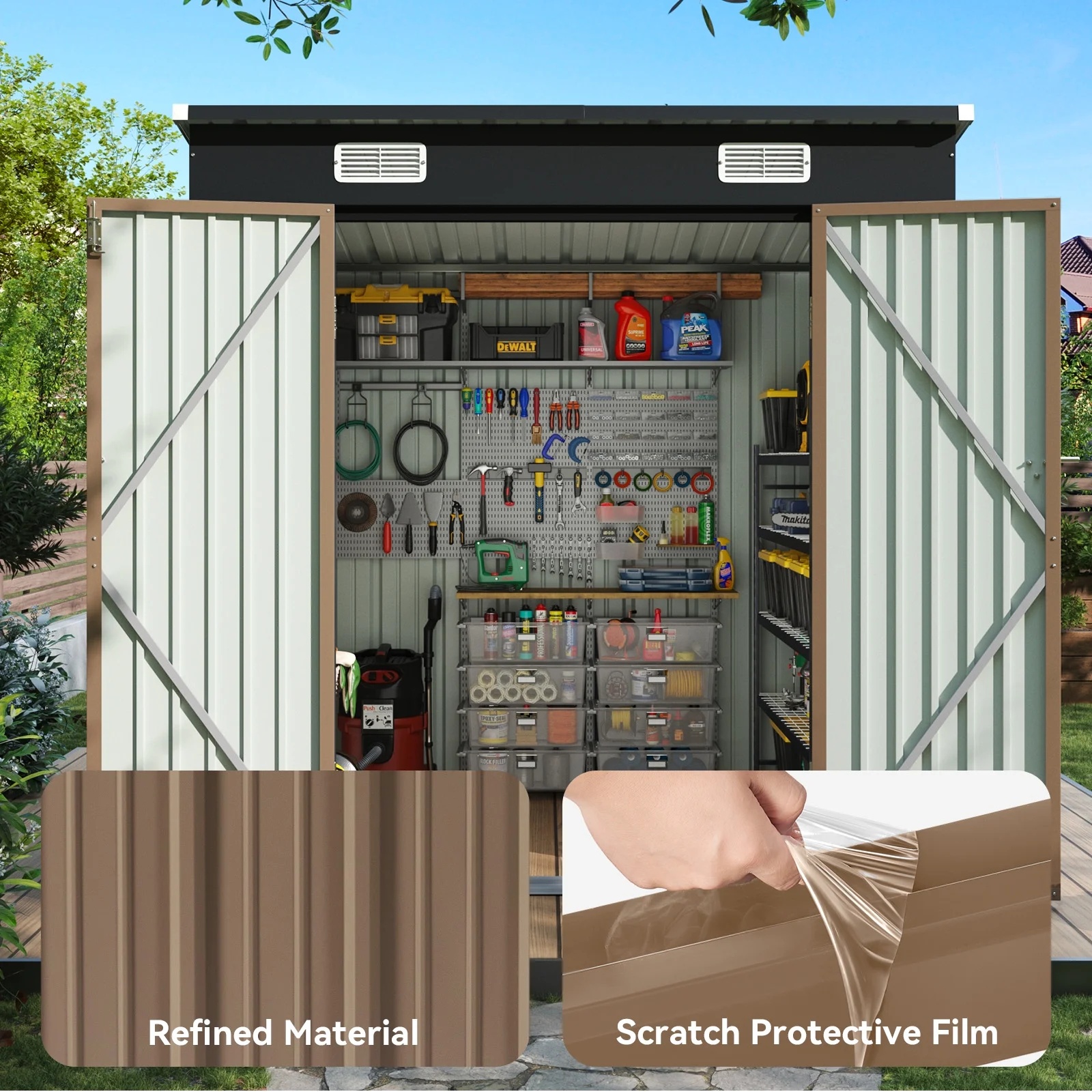 Aoxun 6' x 4' Storage Shed Lean to Storage Shed, Outdoor Metal Wall Side Storage Sheds, Outdoor Storage Cabinet for Patio, Garden, Lawn (Brown) - Image 35