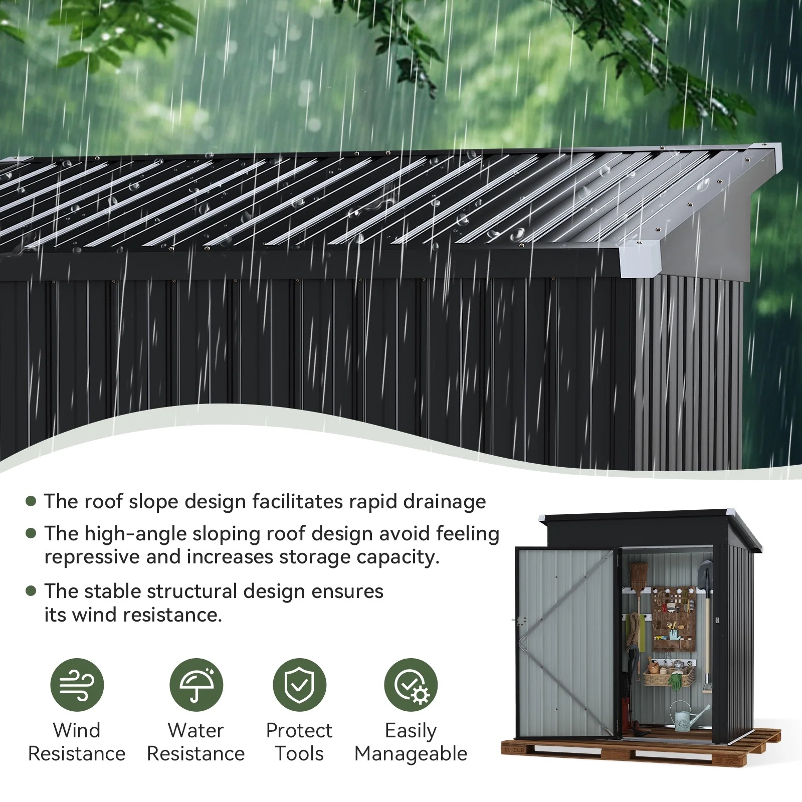 Aoxun 6' x 4' Storage Shed Lean to Storage Shed, Outdoor Metal Wall Side Storage Sheds, Outdoor Storage Cabinet for Patio, Garden, Lawn (Brown) - Image 54