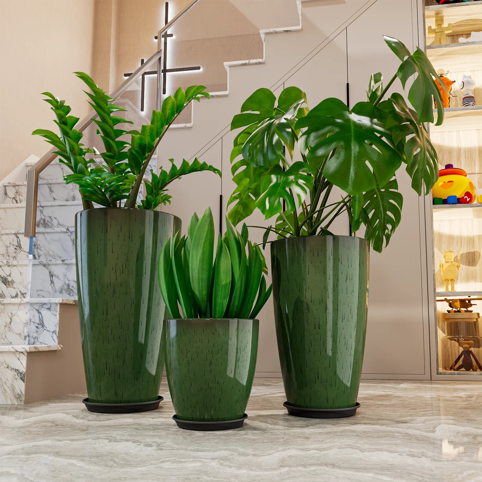 24,21,10 inch Large Planter for Indoor & Outdoor Plants, Set of 3, Sturdy Plant Flower Pots Modern Decor for Front Porch Patio,Blue - Image 10
