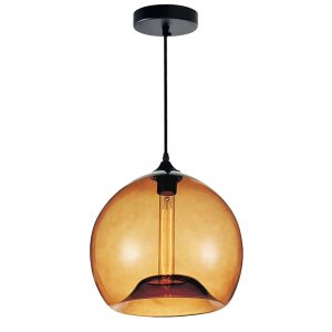 CWI Lighting Glass 1 Light Down Metal Mini Pendant in Black/Amber