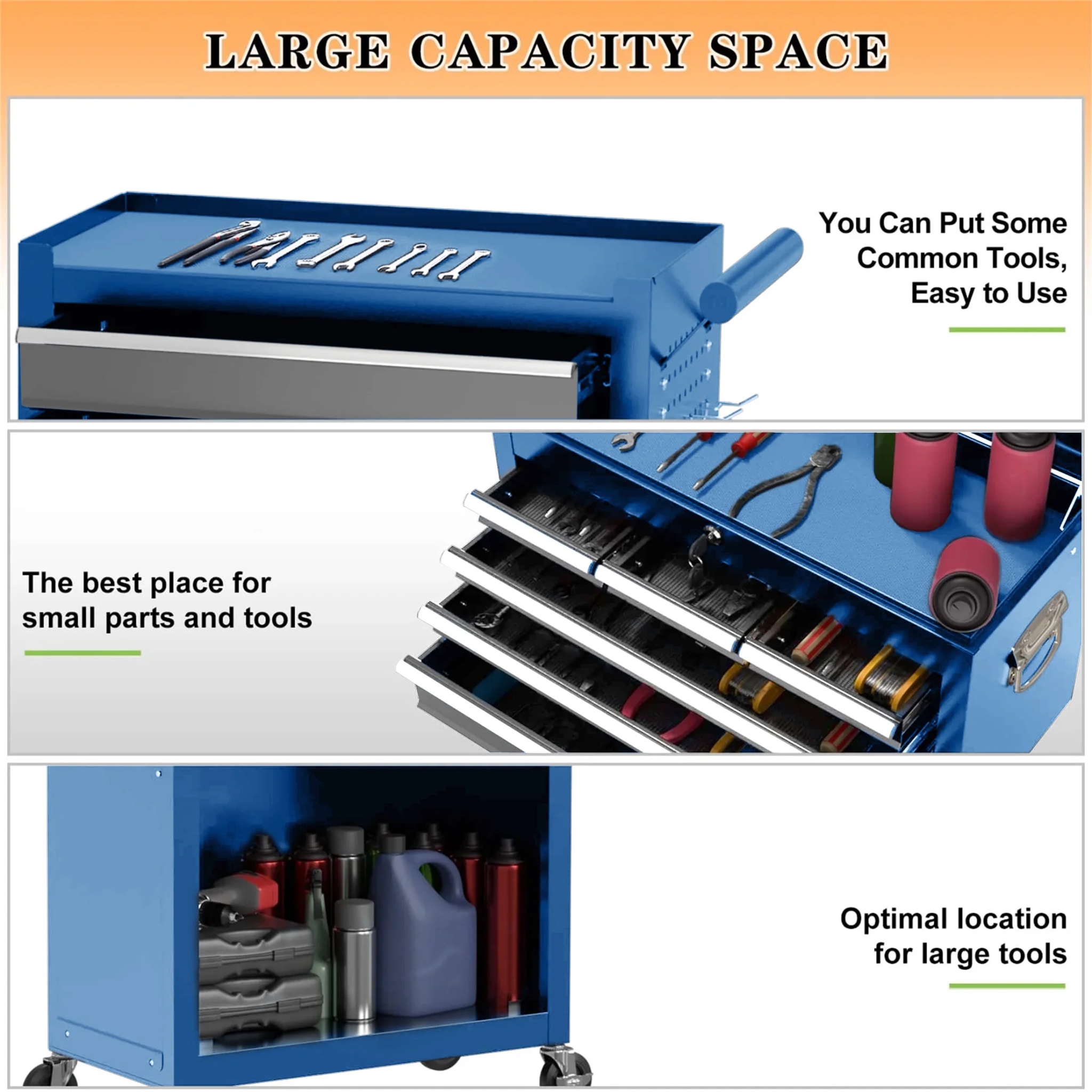 Aukfa Tool Box, 2 in 1 Steel Rolling Tool Chest & Cabinet on Wheels for Garage, 8-Drawers, Black - Image 17